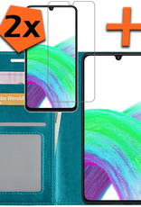 Nomfy Hoesje Geschikt voor Samsung A33 Hoes Bookcase Flipcase Book Cover Met 2x Screenprotector - Hoes Geschikt voor Samsung Galaxy A33 Hoesje Book Case - Turquoise