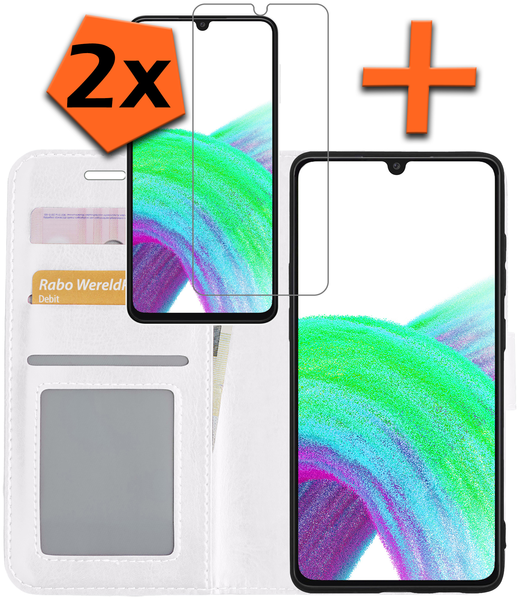 Nomfy Hoesje Geschikt voor Samsung A33 Hoes Bookcase Flipcase Book Cover Met 2x Screenprotector - Hoes Geschikt voor Samsung Galaxy A33 Hoesje Book Case - Wit