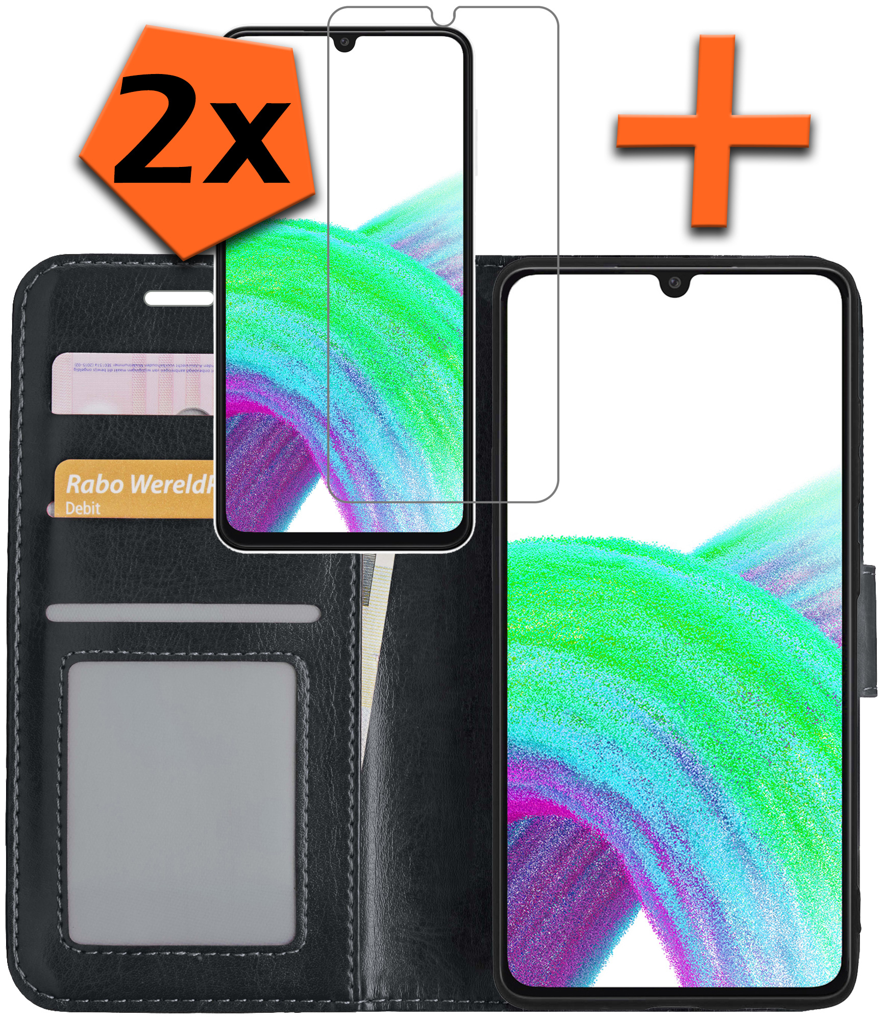 Nomfy Hoesje Geschikt voor Samsung A33 Hoes Bookcase Flipcase Book Cover Met 2x Screenprotector - Hoes Geschikt voor Samsung Galaxy A33 Hoesje Book Case - Zwart