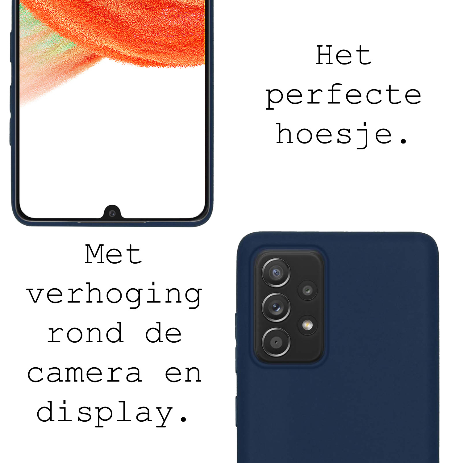 BASEY. Hoes Geschikt voor Samsung A33 Hoesje Siliconen Back Cover Case Met Screenprotector - Hoesje Geschikt voor Samsung Galaxy A33 Hoes Cover Hoesje - Donkerblauw