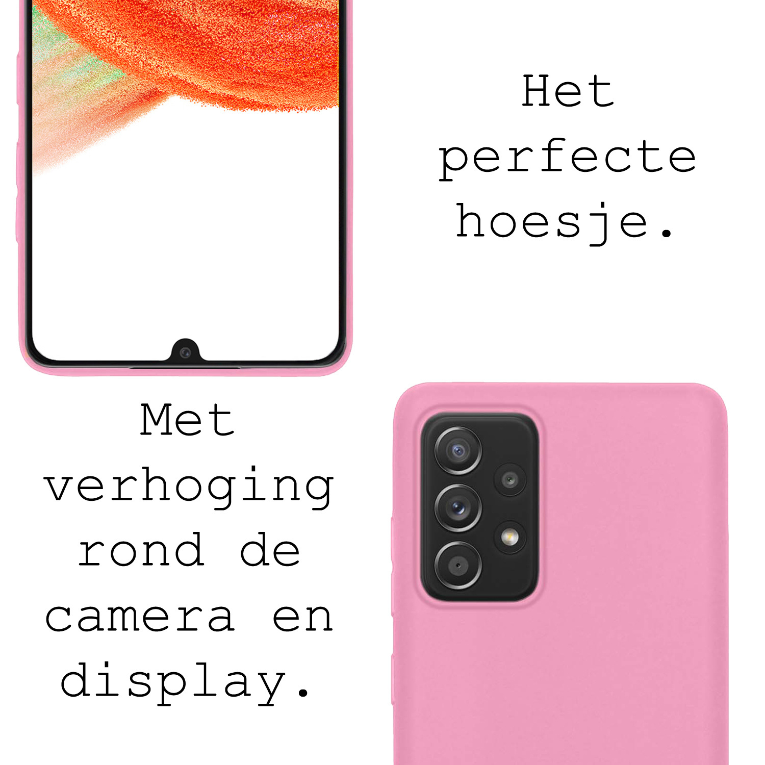 BASEY. Hoes Geschikt voor Samsung A33 Hoesje Siliconen Back Cover Case Met Screenprotector - Hoesje Geschikt voor Samsung Galaxy A33 Hoes Cover Hoesje - Lichtroze