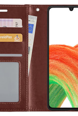 BASEY. Hoes Geschikt voor Samsung A33 Hoesje Bookcase Hoes Flip Case Book Cover Met Screenprotector - Hoesje Geschikt voor Samsung Galaxy A33 Hoes Book Case Hoesje - Bruin