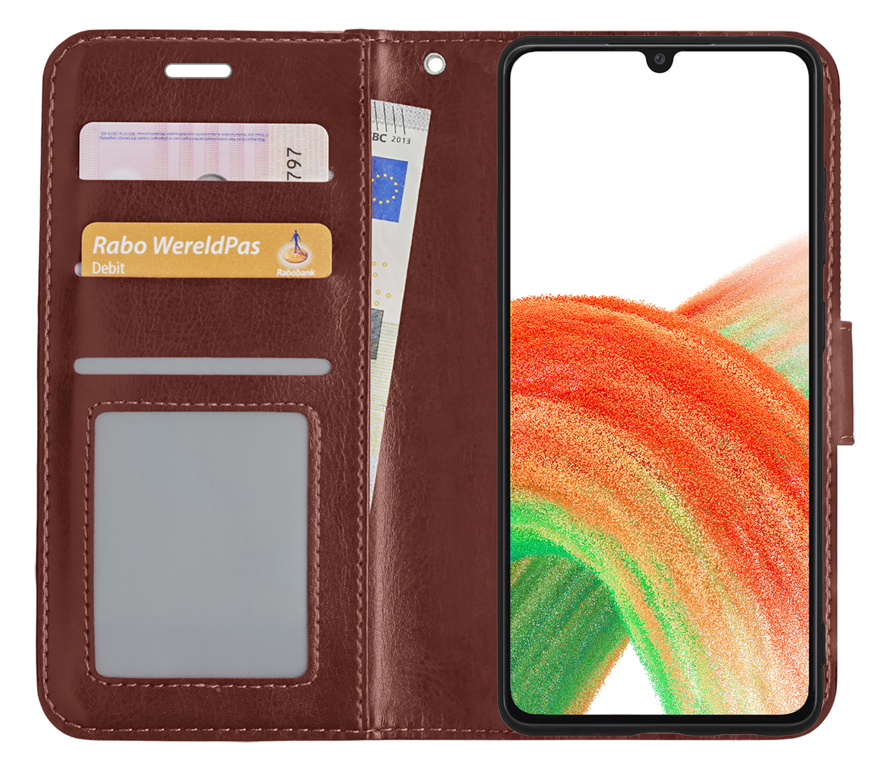 BASEY. Hoes Geschikt voor Samsung A33 Hoesje Bookcase Hoes Flip Case Book Cover Met Screenprotector - Hoesje Geschikt voor Samsung Galaxy A33 Hoes Book Case Hoesje - Bruin