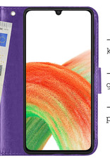 BASEY. Hoes Geschikt voor Samsung A33 Hoesje Bookcase Hoes Flip Case Book Cover Met Screenprotector - Hoesje Geschikt voor Samsung Galaxy A33 Hoes Book Case Hoesje - Paars