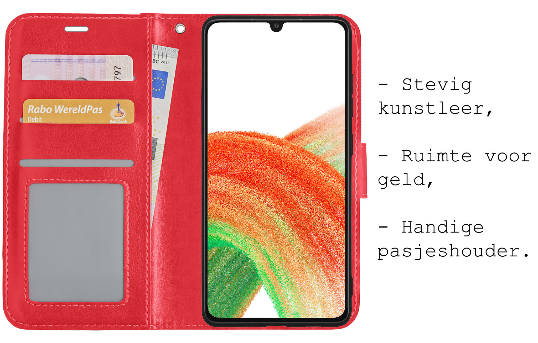 BASEY. Hoes Geschikt voor Samsung A33 Hoesje Bookcase Hoes Flip Case Book Cover Met Screenprotector - Hoesje Geschikt voor Samsung Galaxy A33 Hoes Book Case Hoesje - Rood
