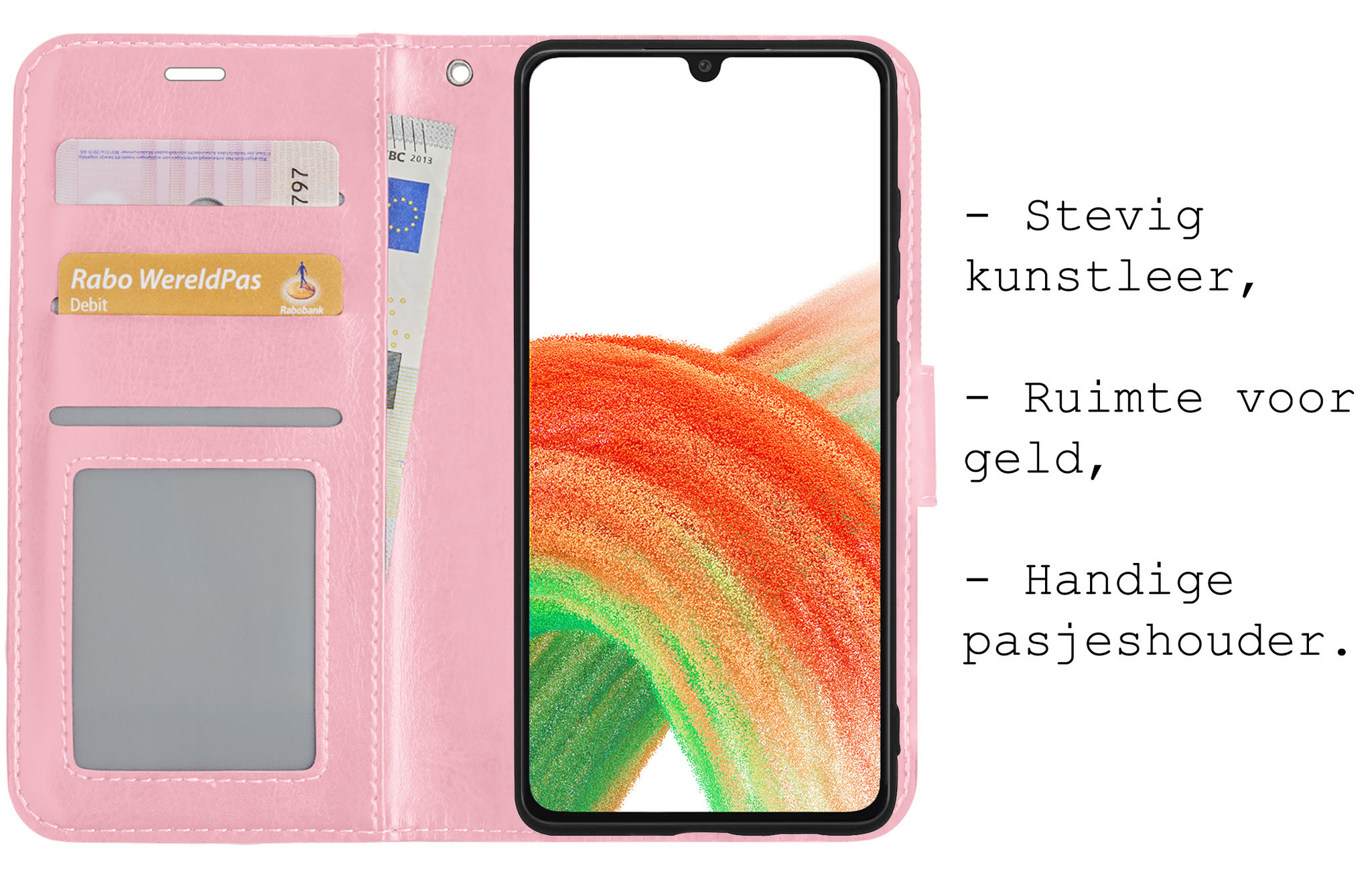 BASEY. Hoes Geschikt voor Samsung A33 Hoesje Bookcase Hoes Flip Case Book Cover Met 2x Screenprotector - Hoesje Geschikt voor Samsung Galaxy A33 Hoes Book Case Hoesje - Lichtroze