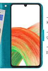 BASEY. Hoes Geschikt voor Samsung A33 Hoesje Bookcase Hoes Flip Case Book Cover Met 2x Screenprotector - Hoesje Geschikt voor Samsung Galaxy A33 Hoes Book Case Hoesje - Turquoise