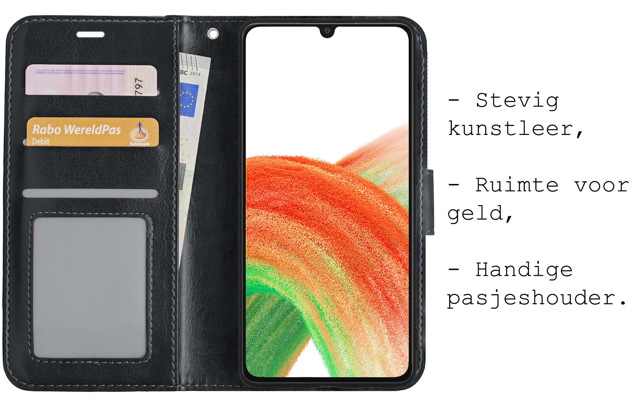 BASEY. Hoes Geschikt voor Samsung A33 Hoesje Bookcase Hoes Flip Case Book Cover Met 2x Screenprotector - Hoesje Geschikt voor Samsung Galaxy A33 Hoes Book Case Hoesje - Zwart
