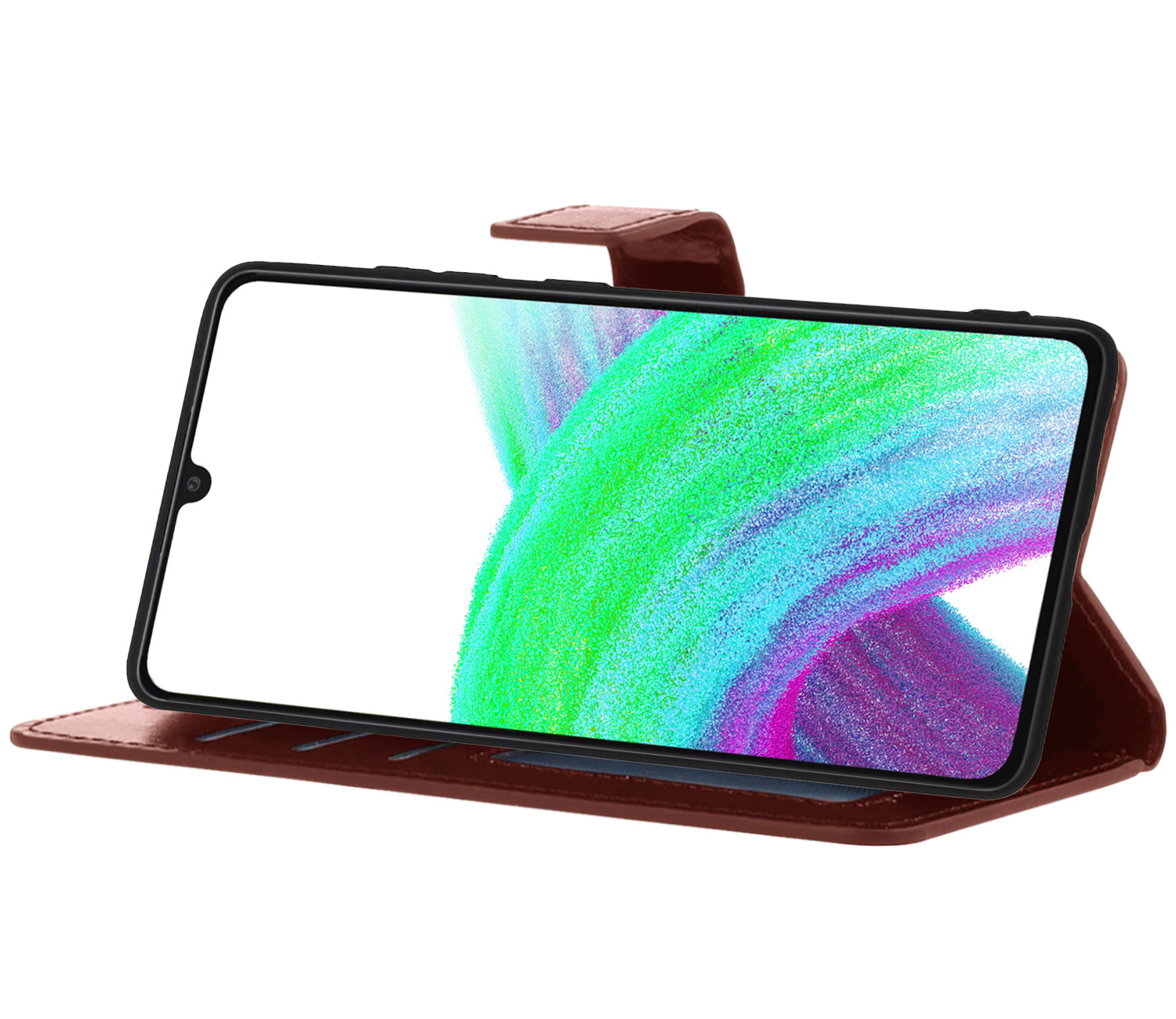 Nomfy Hoesje Geschikt voor Samsung A33 Hoes Bookcase Flipcase Book Cover Met Screenprotector - Hoes Geschikt voor Samsung Galaxy A33 Hoesje Book Case - Bruin