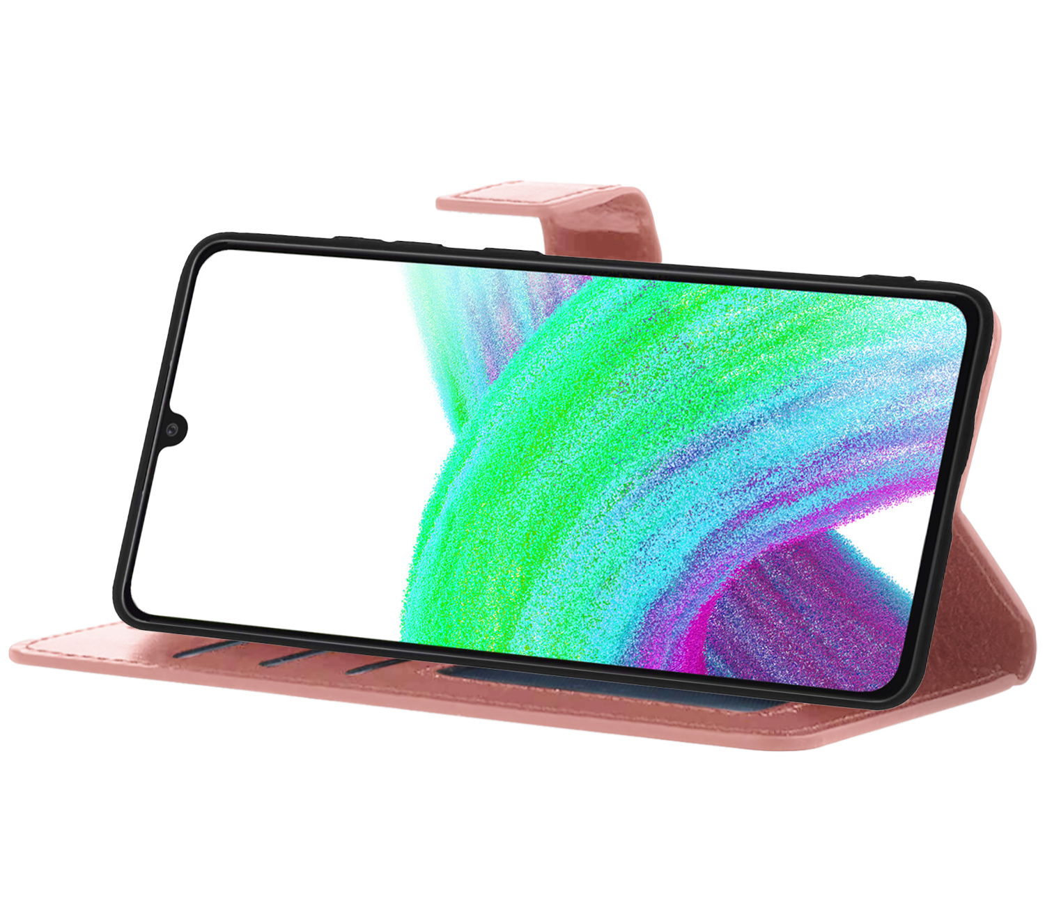Nomfy Hoesje Geschikt voor Samsung A33 Hoes Bookcase Flipcase Book Cover Met Screenprotector - Hoes Geschikt voor Samsung Galaxy A33 Hoesje Book Case - Rosé goud