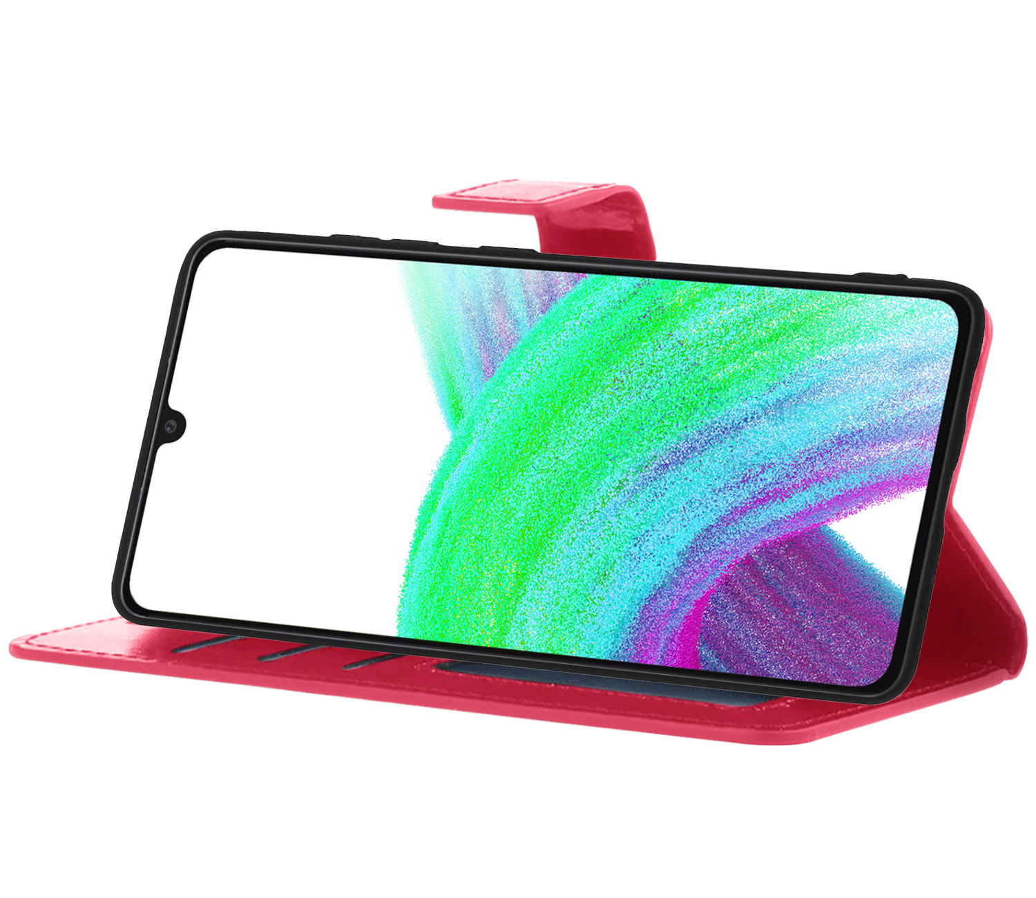 Nomfy Hoesje Geschikt voor Samsung A33 Hoes Bookcase Flipcase Book Cover Met 2x Screenprotector - Hoes Geschikt voor Samsung Galaxy A33 Hoesje Book Case - Donkerroze