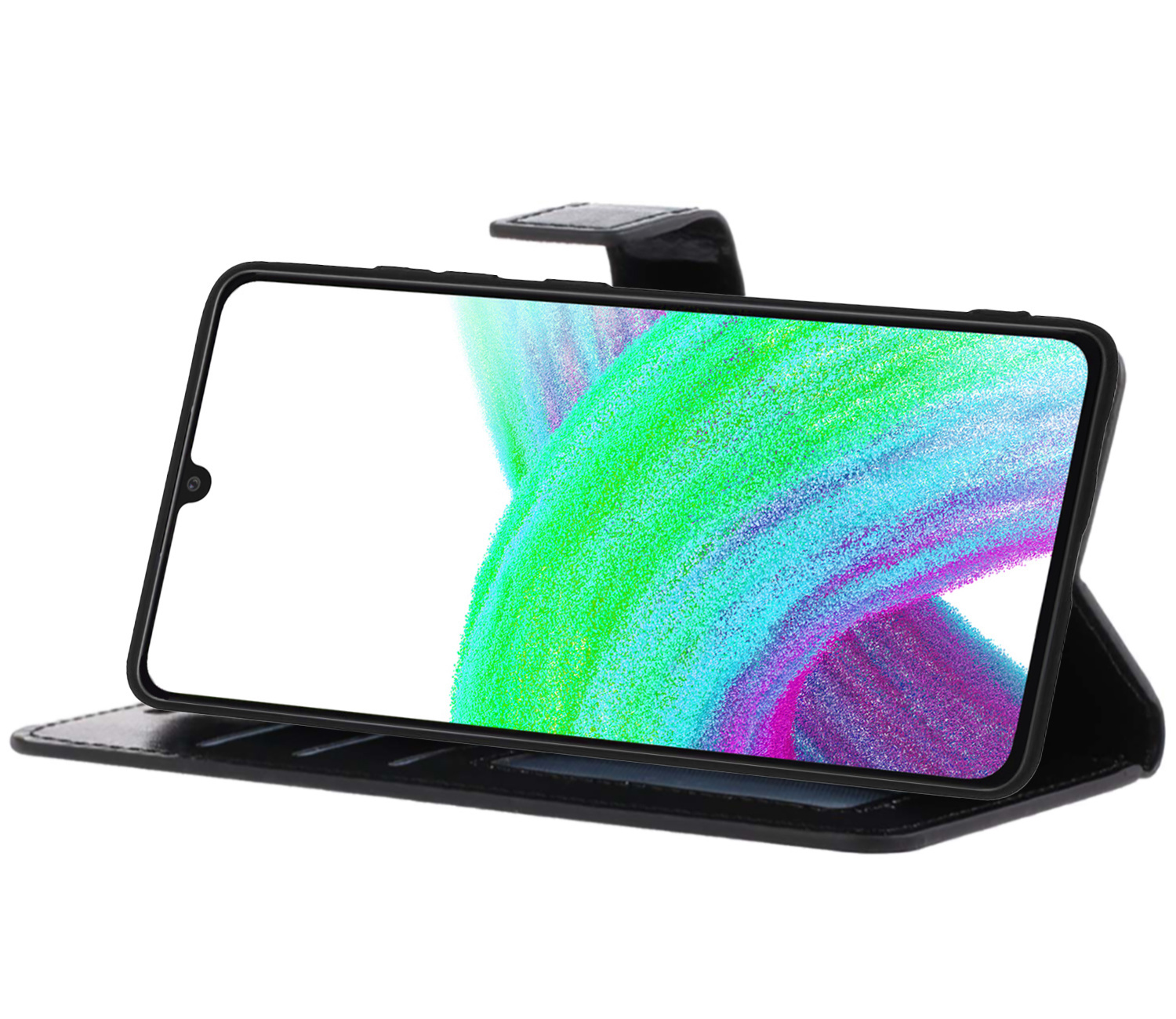 Nomfy Hoesje Geschikt voor Samsung A33 Hoes Bookcase Flipcase Book Cover Met 2x Screenprotector - Hoes Geschikt voor Samsung Galaxy A33 Hoesje Book Case - Zwart