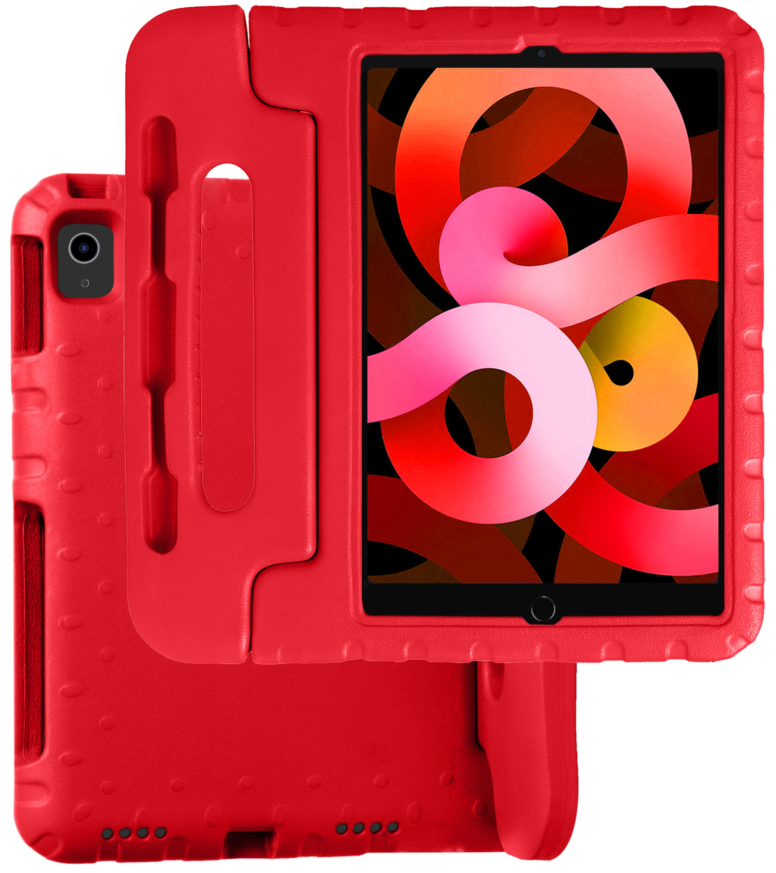 BASEY. Hoesje Geschikt voor iPad Air 2022 Hoesje Kinder Hoes Shockproof Kinderhoes - Kindvriendelijk Hoesje Geschikt voor iPad Air 5 2022 Hoes Kids Case - Rood