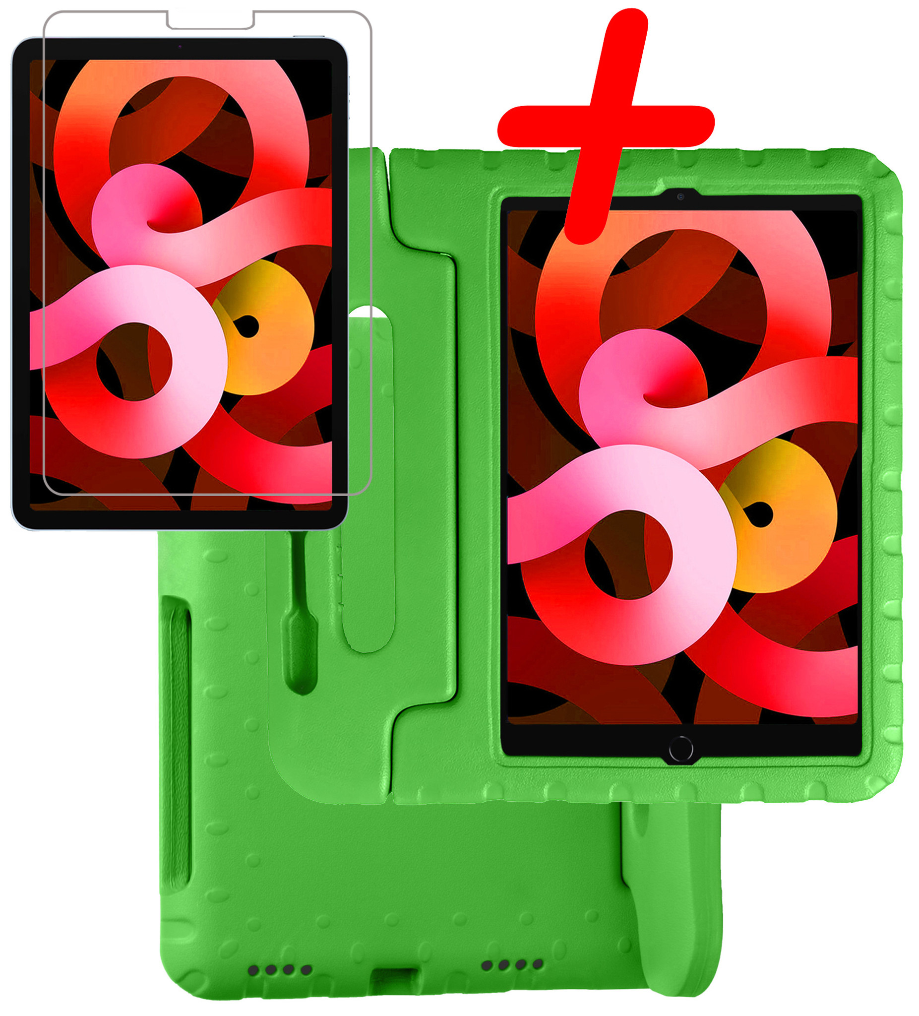 BASEY. Hoesje Geschikt voor iPad Air 2022 Hoesje Kinder Hoes Shockproof Kinderhoes Met Screenprotector - Kindvriendelijk Hoesje Geschikt voor iPad Air 5 2022 Hoes Kids Case - Groen