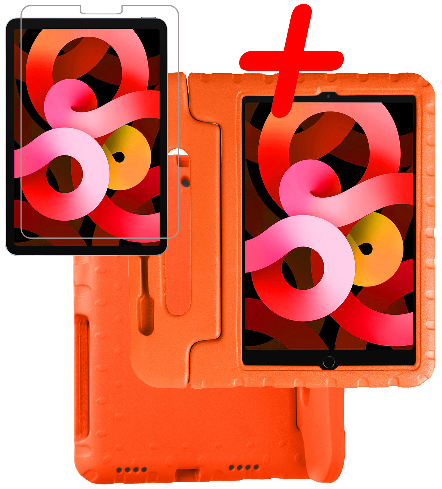 BASEY. Hoesje Geschikt voor iPad Air 2022 Hoesje Kinder Hoes Shockproof Kinderhoes Met Screenprotector - Kindvriendelijk Hoesje Geschikt voor iPad Air 5 2022 Hoes Kids Case - Oranje