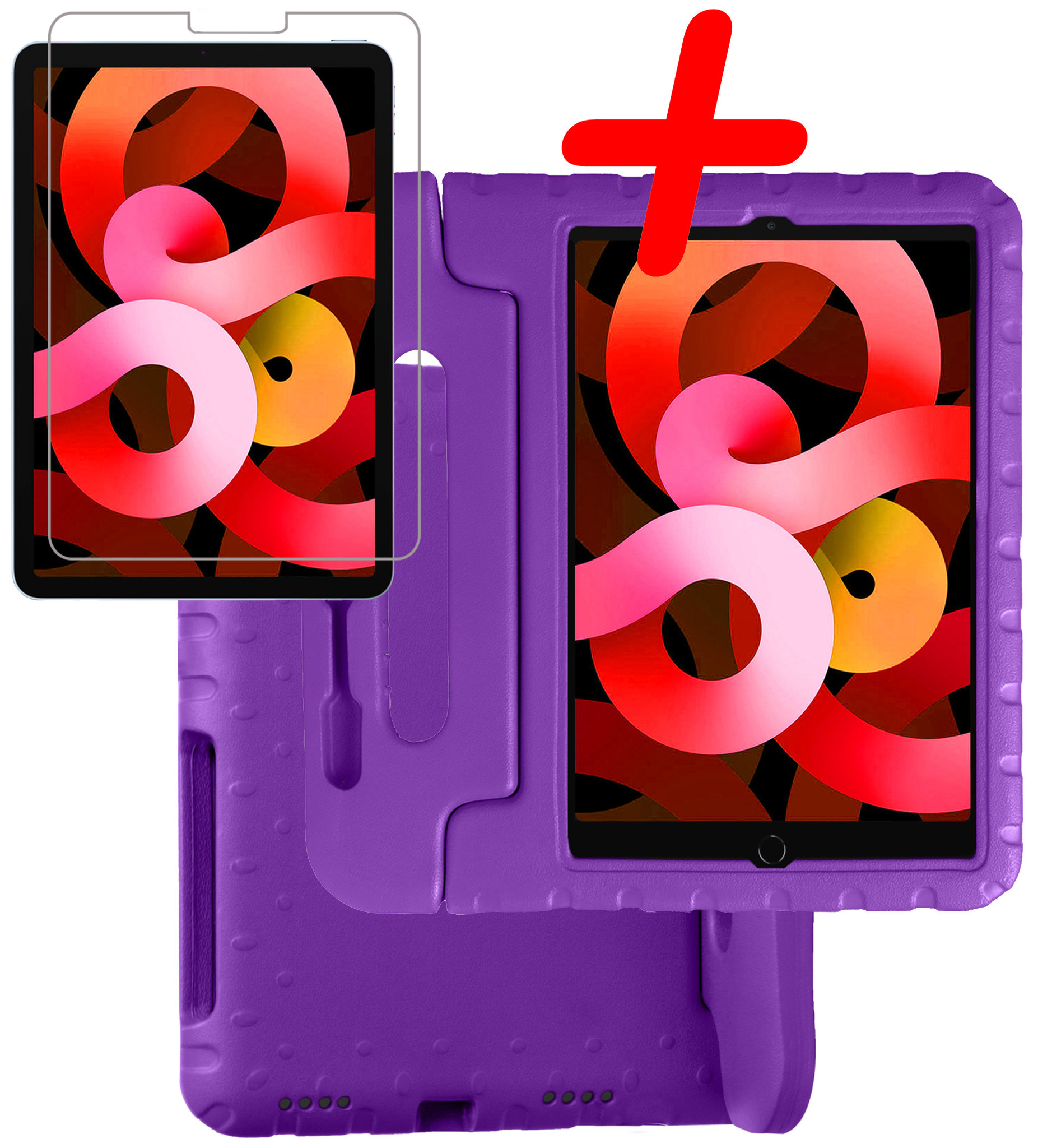 BASEY. Hoesje Geschikt voor iPad Air 2022 Hoesje Kinder Hoes Shockproof Kinderhoes Met Screenprotector - Kindvriendelijk Hoesje Geschikt voor iPad Air 5 2022 Hoes Kids Case - Paars