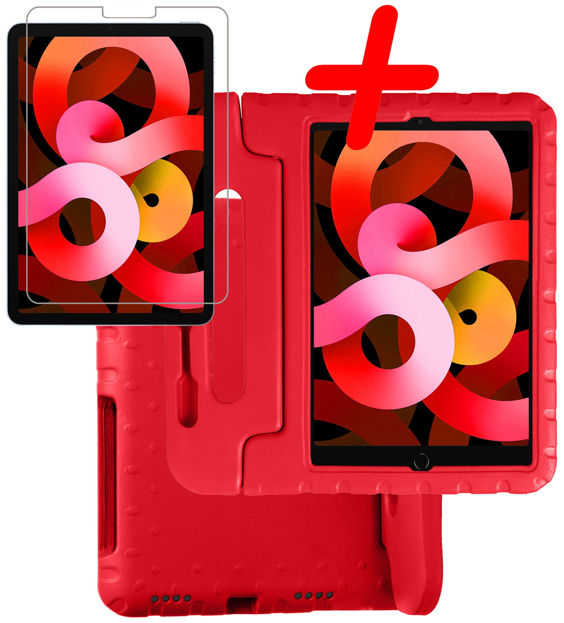 BASEY. Hoesje Geschikt voor iPad Air 2022 Hoesje Kinder Hoes Shockproof Kinderhoes Met Screenprotector - Kindvriendelijk Hoesje Geschikt voor iPad Air 5 2022 Hoes Kids Case - Rood
