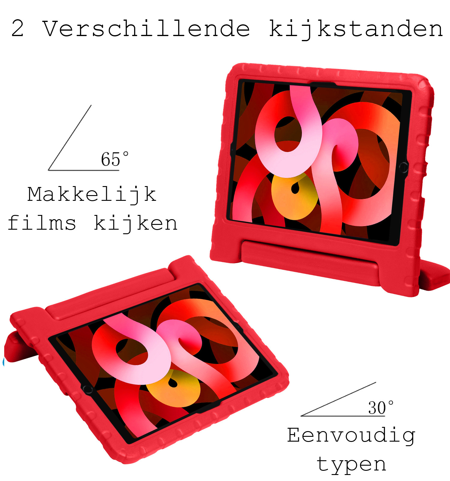 BASEY. Hoesje Geschikt voor iPad Air 2022 Hoesje Kinder Hoes Shockproof Kinderhoes Met 2x Screenprotector - Kindvriendelijk Hoesje Geschikt voor iPad Air 5 2022 Hoes Kids Case - Rood
