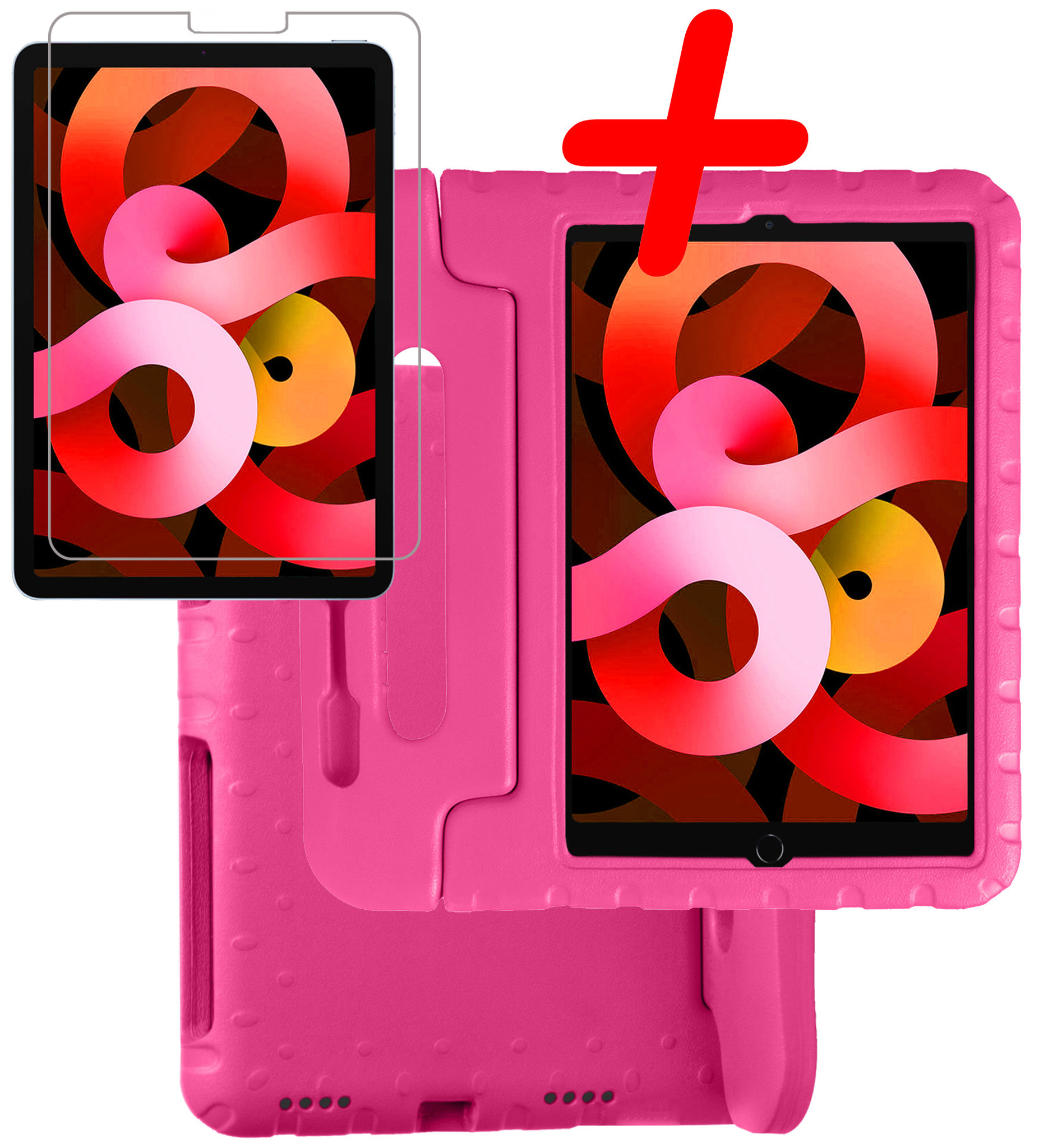 BASEY. Hoesje Geschikt voor iPad Air 2022 Hoesje Kinder Hoes Shockproof Kinderhoes Met Screenprotector - Kindvriendelijk Hoesje Geschikt voor iPad Air 5 2022 Hoes Kids Case - Roze