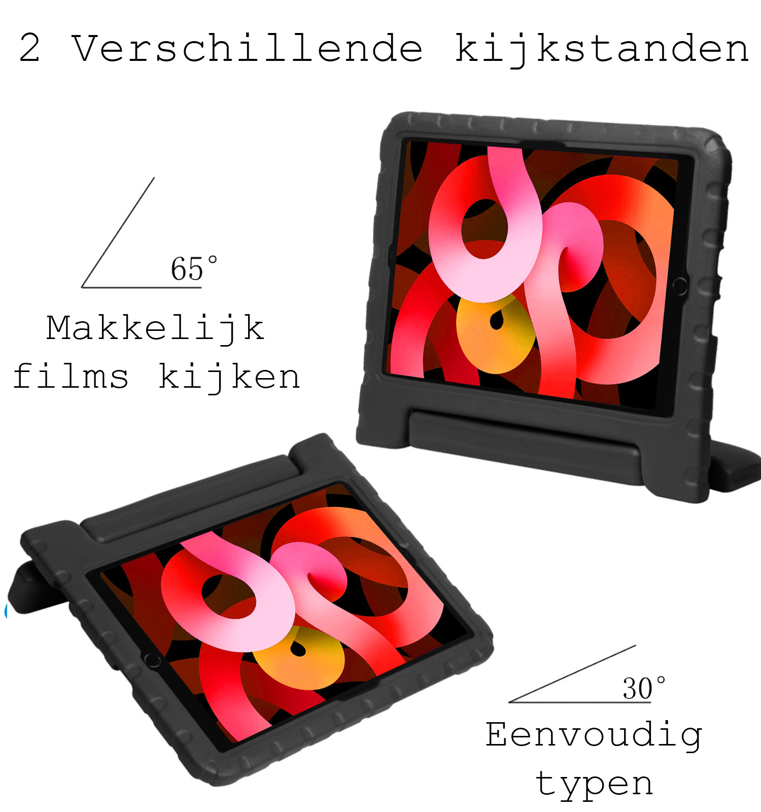 BASEY. Hoesje Geschikt voor iPad Air 2022 Hoesje Kinder Hoes Shockproof Kinderhoes Met 2x Screenprotector - Kindvriendelijk Hoesje Geschikt voor iPad Air 5 2022 Hoes Kids Case - Zwart