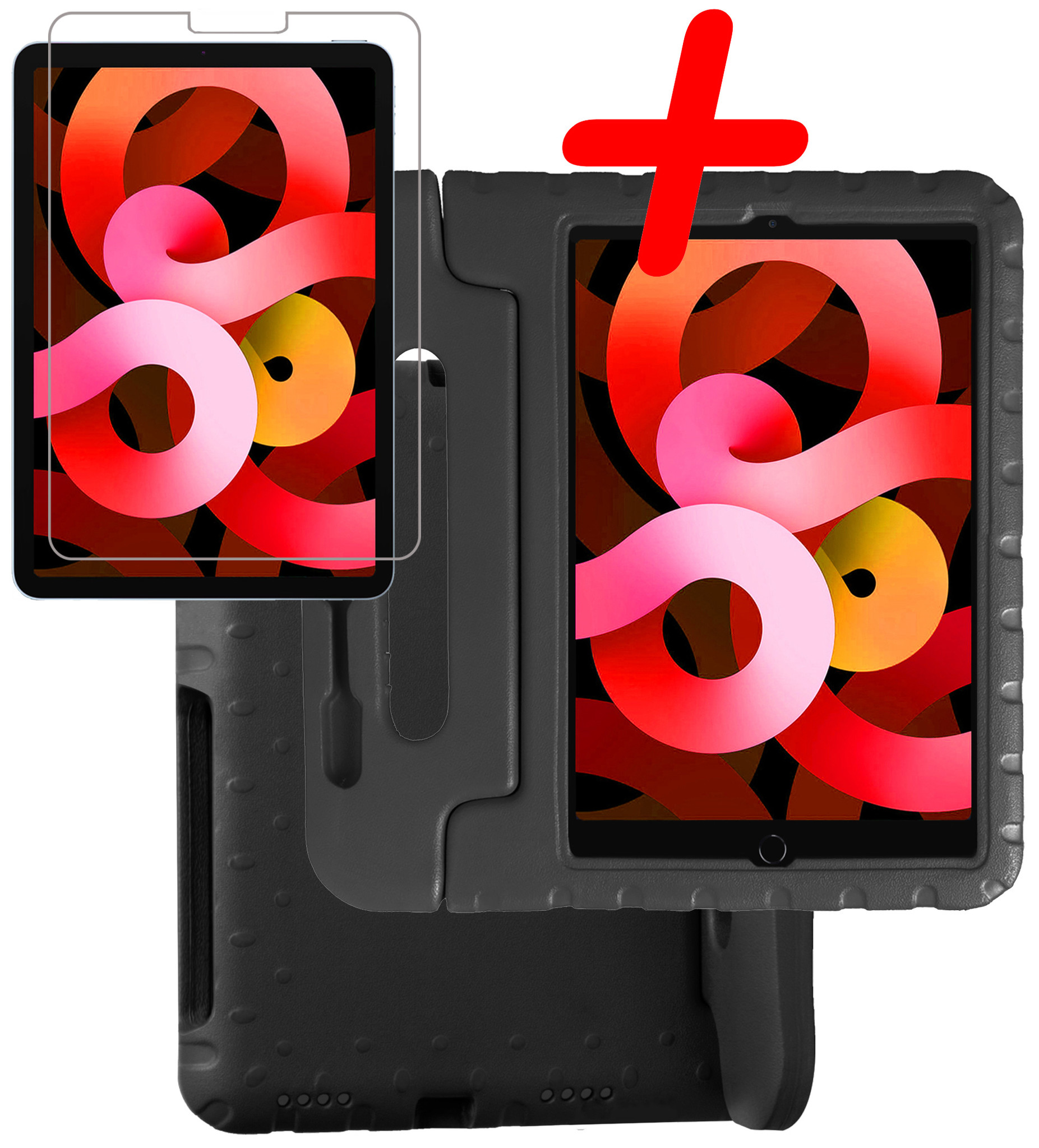 BASEY. Hoesje Geschikt voor iPad Air 2022 Hoesje Kinder Hoes Shockproof Kinderhoes Met Screenprotector - Kindvriendelijk Hoesje Geschikt voor iPad Air 5 2022 Hoes Kids Case - Zwart