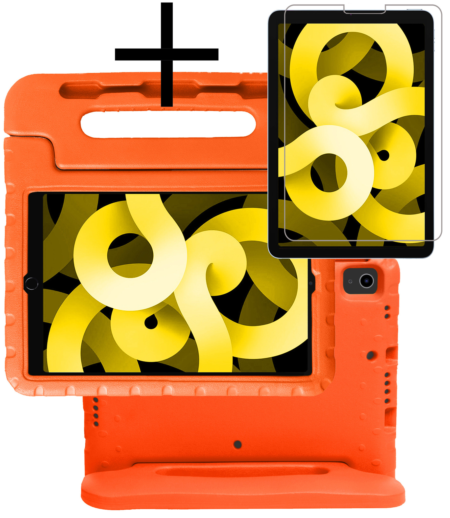 NoXx Hoesje Geschikt voor iPad Air 2022 Hoesje Kinderhoes Shockproof Hoes Kids Case Met Screenprotector - Oranje