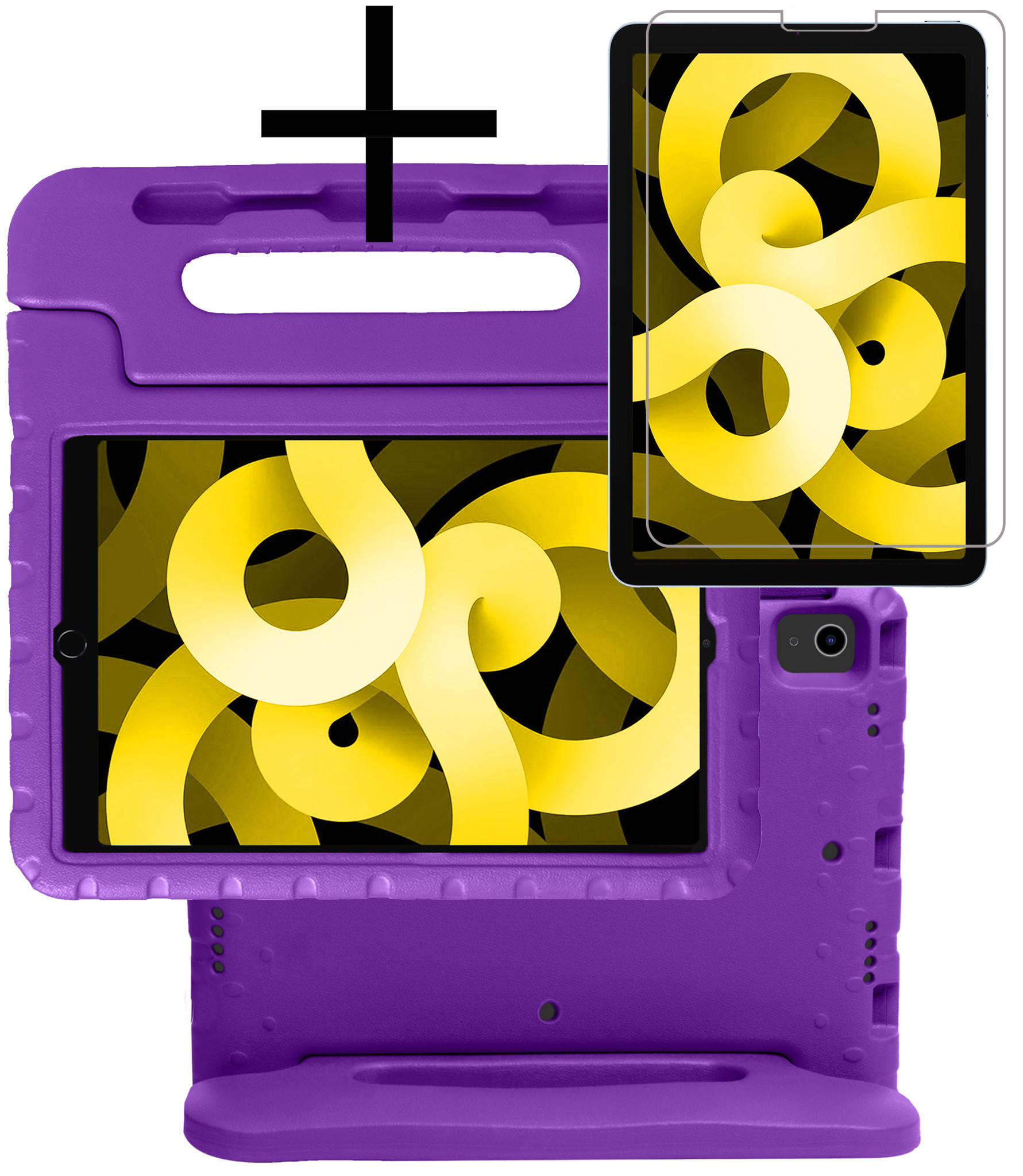 NoXx Hoesje Geschikt voor iPad Air 2022 Hoesje Kinderhoes Shockproof Hoes Kids Case Met Screenprotector - Paars