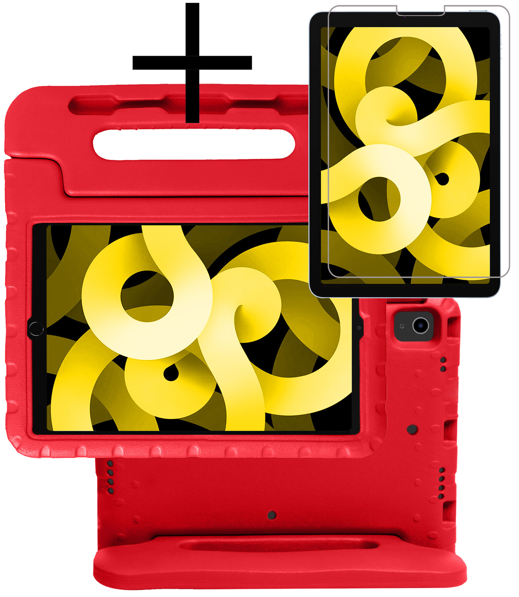 NoXx Hoesje Geschikt voor iPad Air 2022 Hoesje Kinderhoes Shockproof Hoes Kids Case Met Screenprotector - Rood
