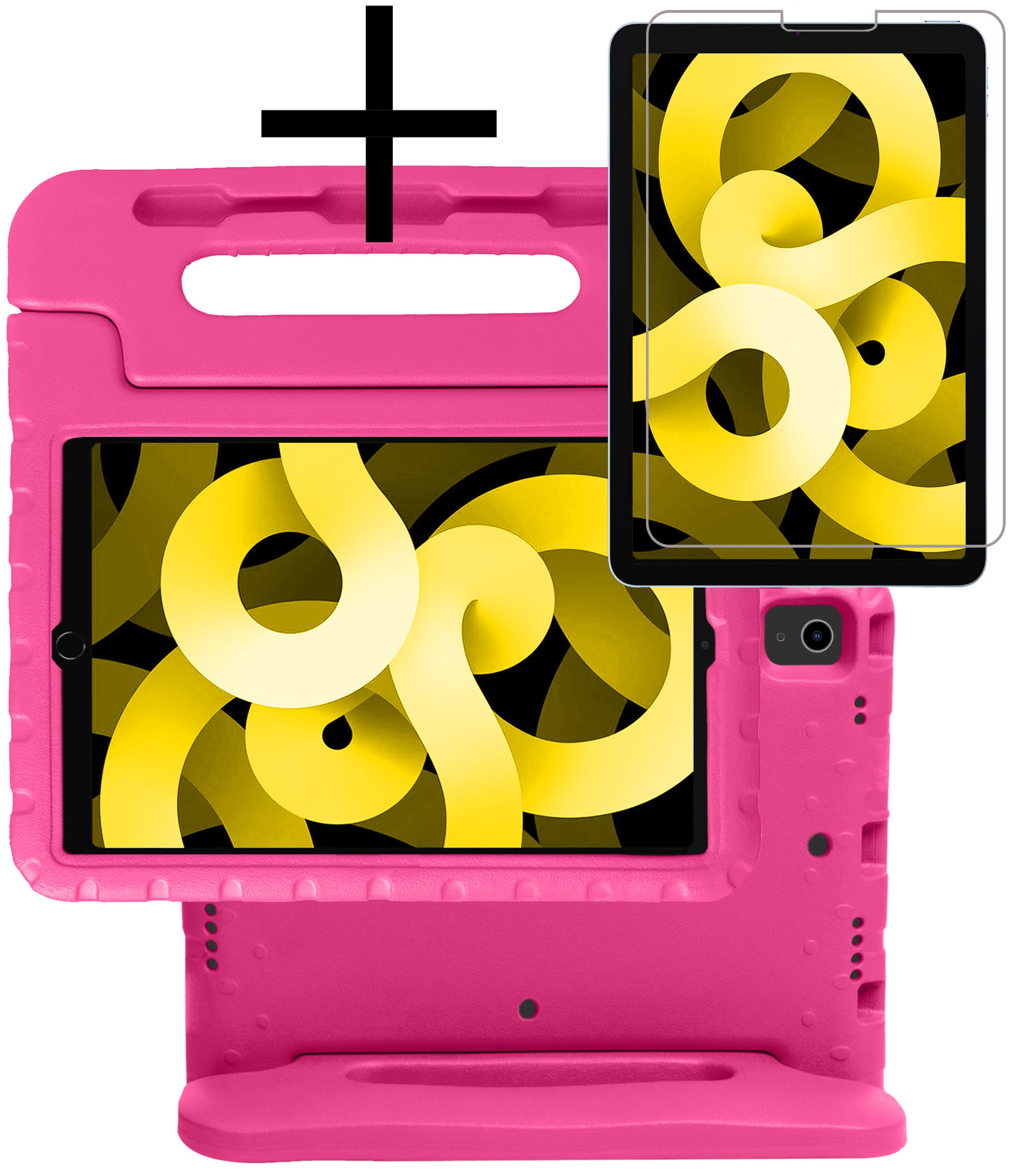 NoXx Hoesje Geschikt voor iPad Air 2022 Hoesje Kinderhoes Shockproof Hoes Kids Case Met Screenprotector - Roze