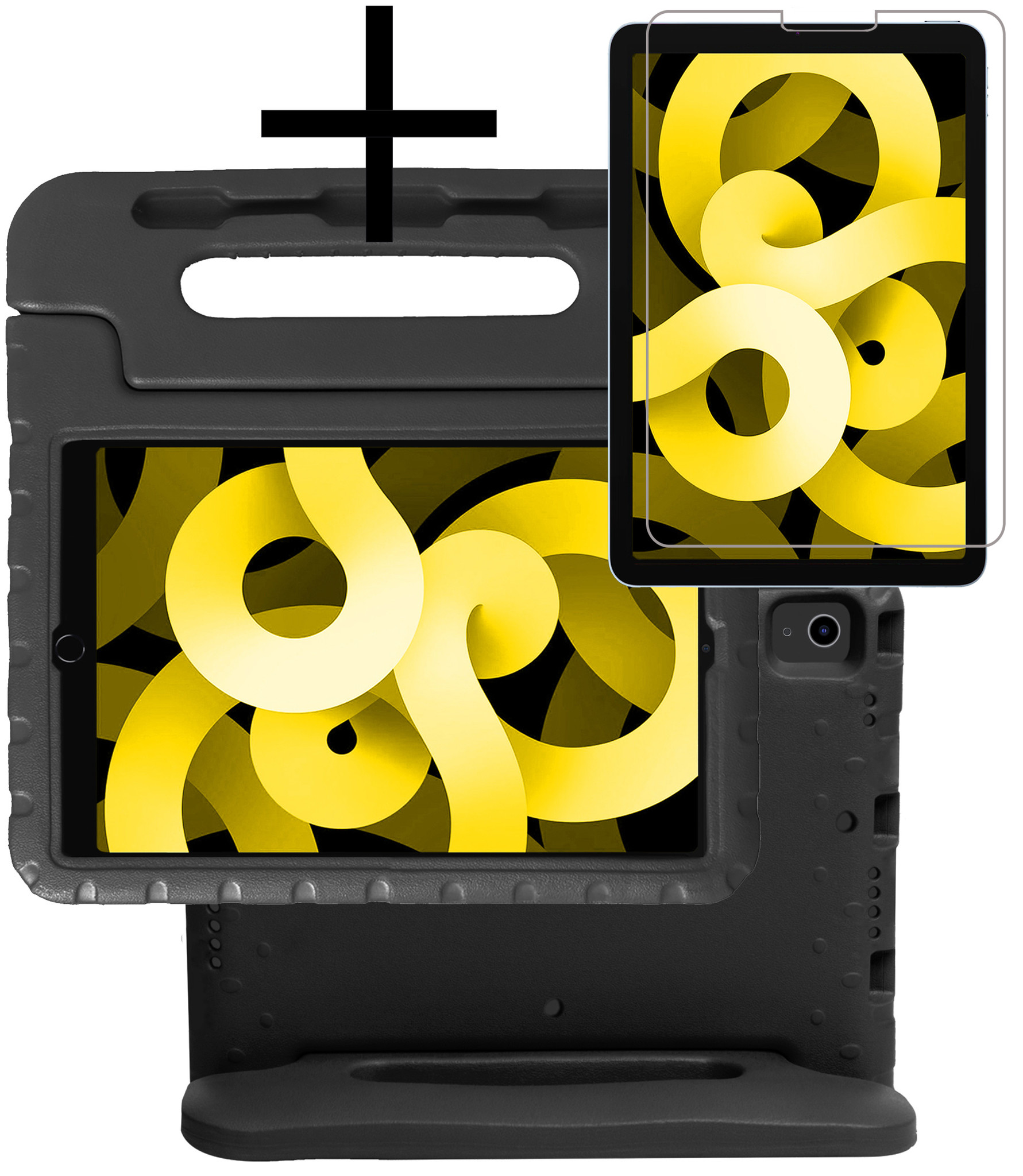 NoXx Hoesje Geschikt voor iPad Air 2022 Hoesje Kinderhoes Shockproof Hoes Kids Case Met Screenprotector - Zwart