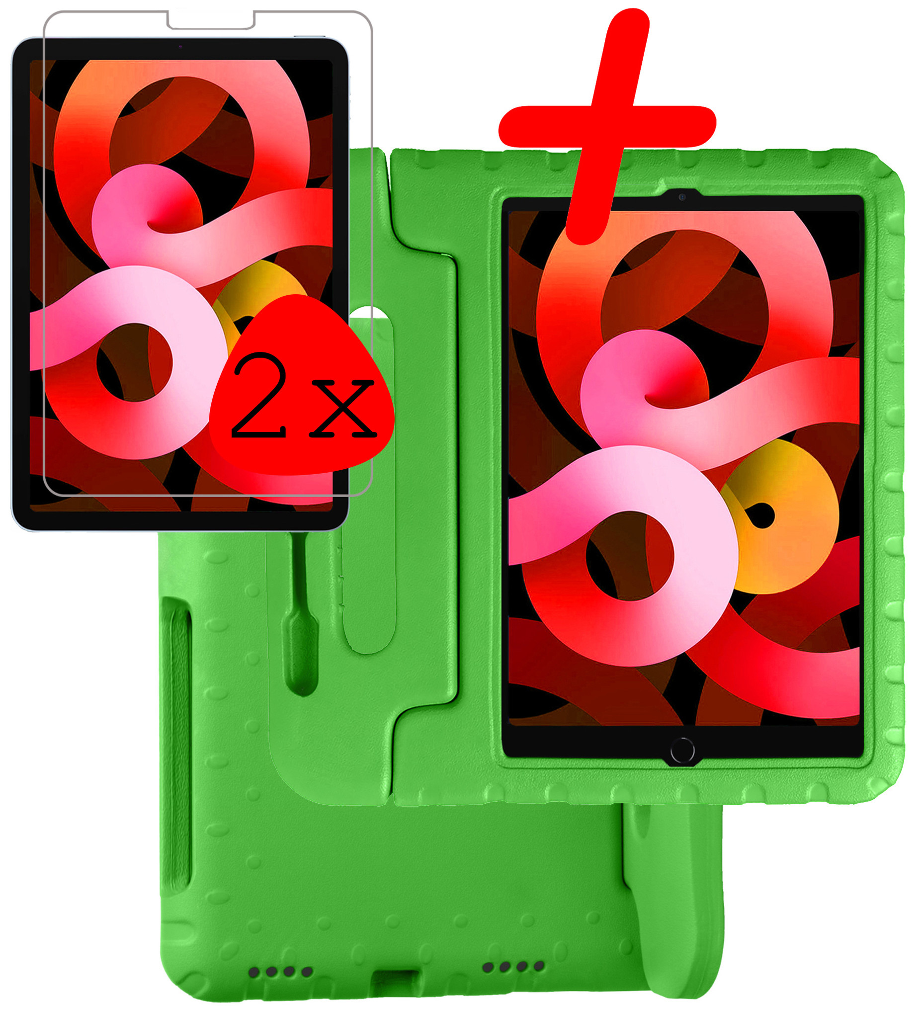 BASEY. Hoesje Geschikt voor iPad Air 2022 Hoesje Kinder Hoes Shockproof Kinderhoes Met 2x Screenprotector - Kindvriendelijk Hoesje Geschikt voor iPad Air 5 2022 Hoes Kids Case - Groen