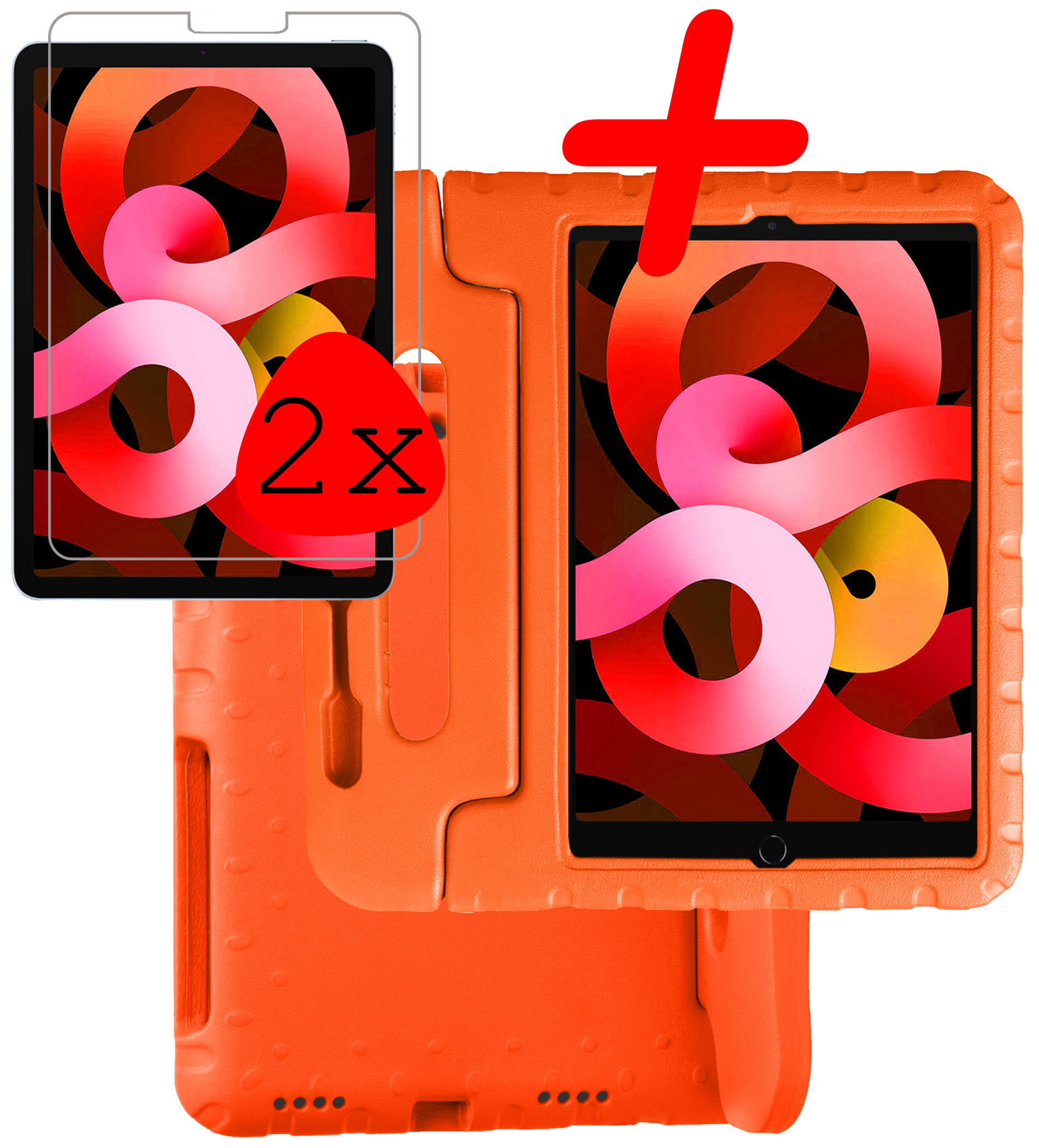 BASEY. Hoesje Geschikt voor iPad Air 2022 Hoesje Kinder Hoes Shockproof Kinderhoes Met 2x Screenprotector - Kindvriendelijk Hoesje Geschikt voor iPad Air 5 2022 Hoes Kids Case - Oranje