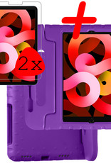 BASEY. Hoesje Geschikt voor iPad Air 2022 Hoesje Kinder Hoes Shockproof Kinderhoes Met 2x Screenprotector - Kindvriendelijk Hoesje Geschikt voor iPad Air 5 2022 Hoes Kids Case - Paars
