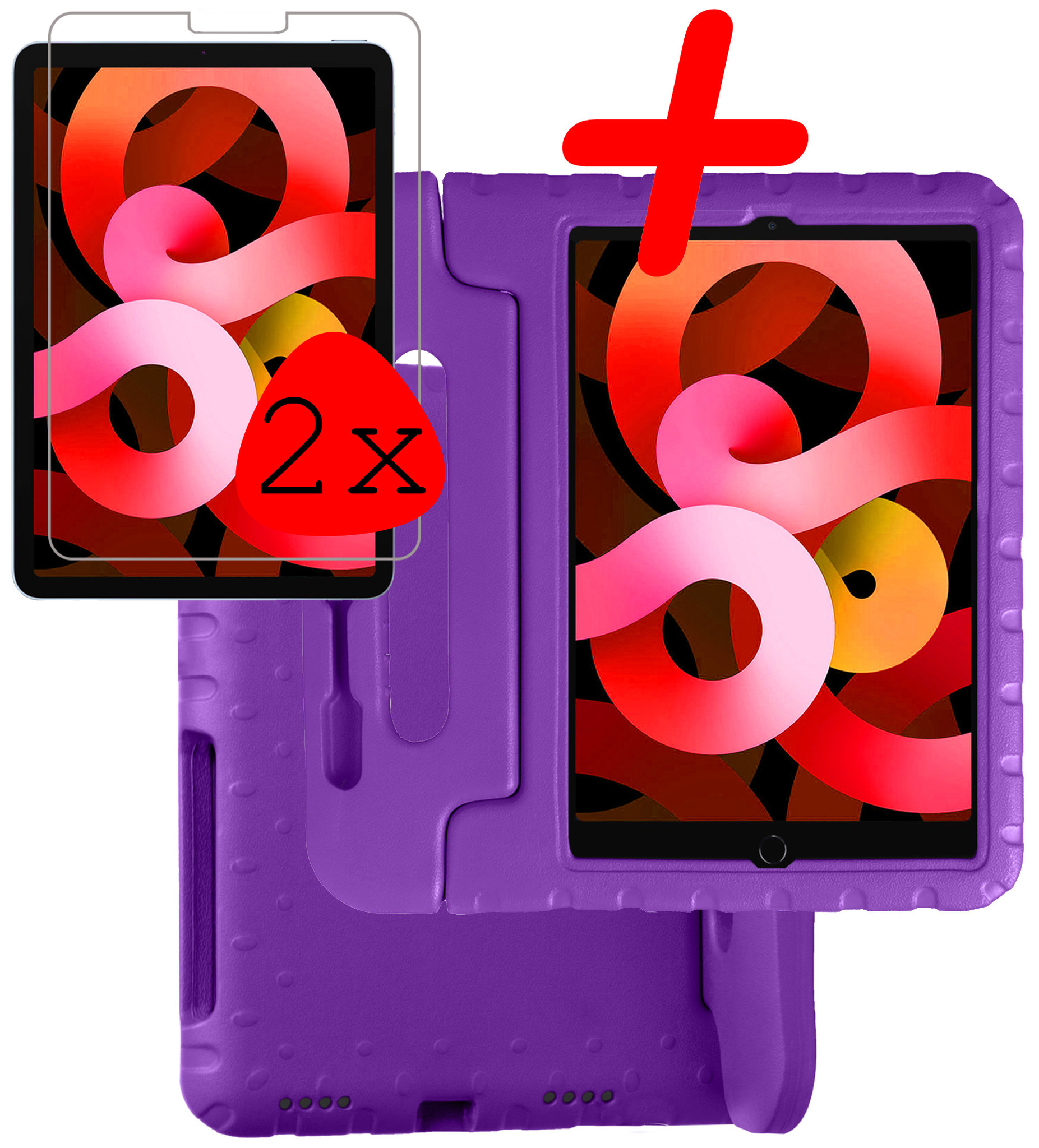 BASEY. Hoesje Geschikt voor iPad Air 2022 Hoesje Kinder Hoes Shockproof Kinderhoes Met 2x Screenprotector - Kindvriendelijk Hoesje Geschikt voor iPad Air 5 2022 Hoes Kids Case - Paars