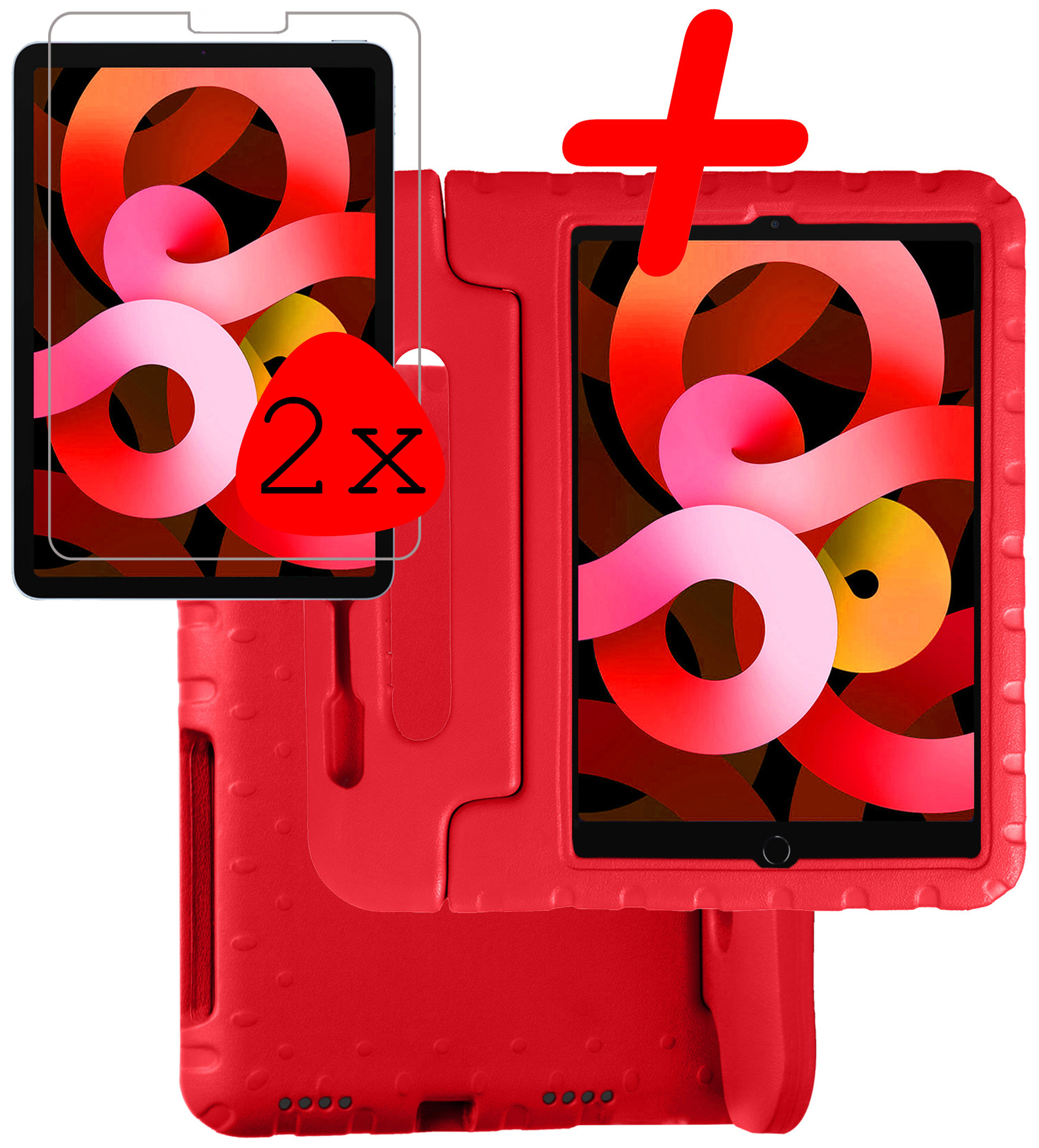 BASEY. Hoesje Geschikt voor iPad Air 2022 Hoesje Kinder Hoes Shockproof Kinderhoes Met 2x Screenprotector - Kindvriendelijk Hoesje Geschikt voor iPad Air 5 2022 Hoes Kids Case - Rood