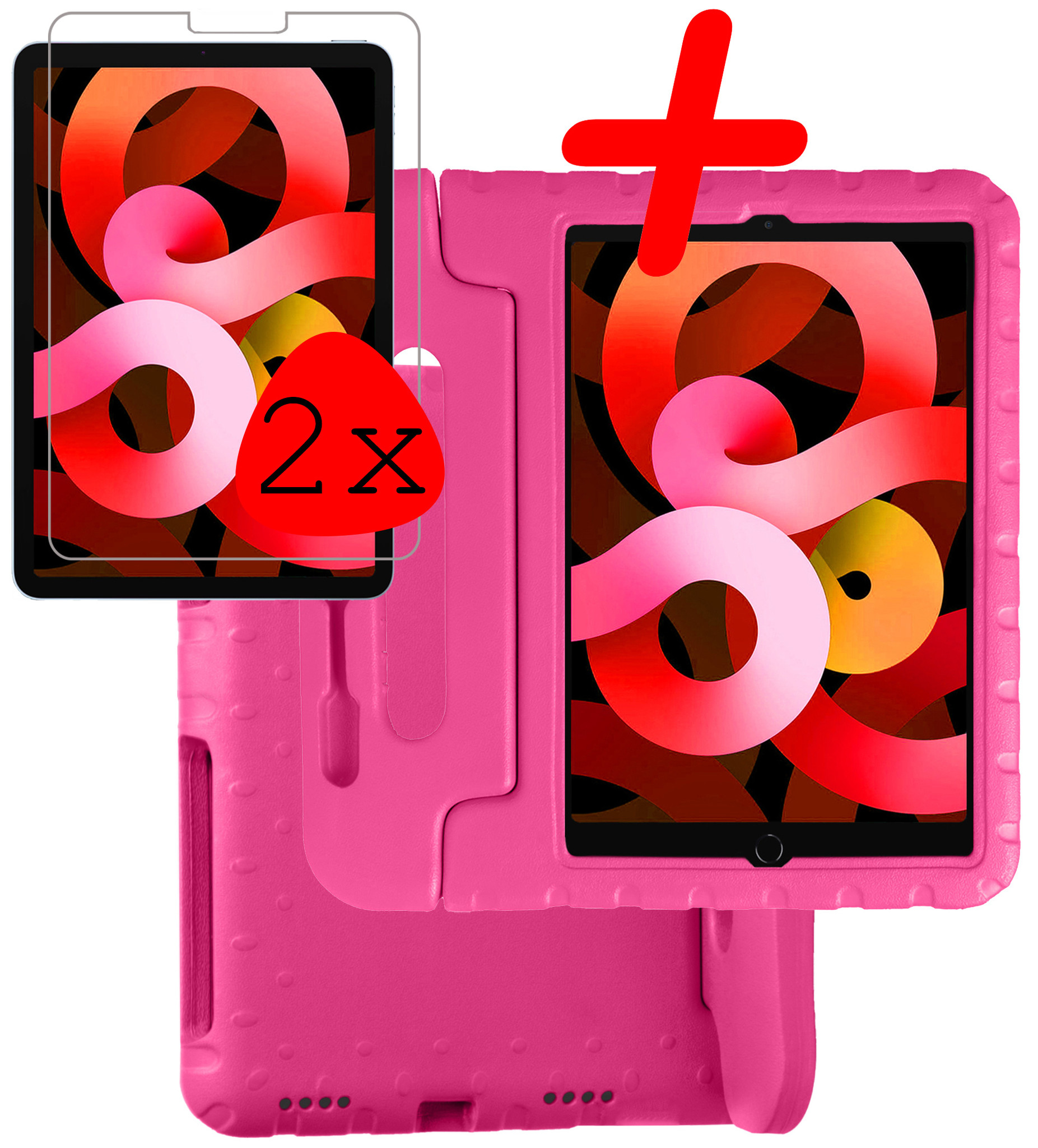 BASEY. Hoesje Geschikt voor iPad Air 2022 Hoesje Kinder Hoes Shockproof Kinderhoes Met 2x Screenprotector - Kindvriendelijk Hoesje Geschikt voor iPad Air 5 2022 Hoes Kids Case - Roze