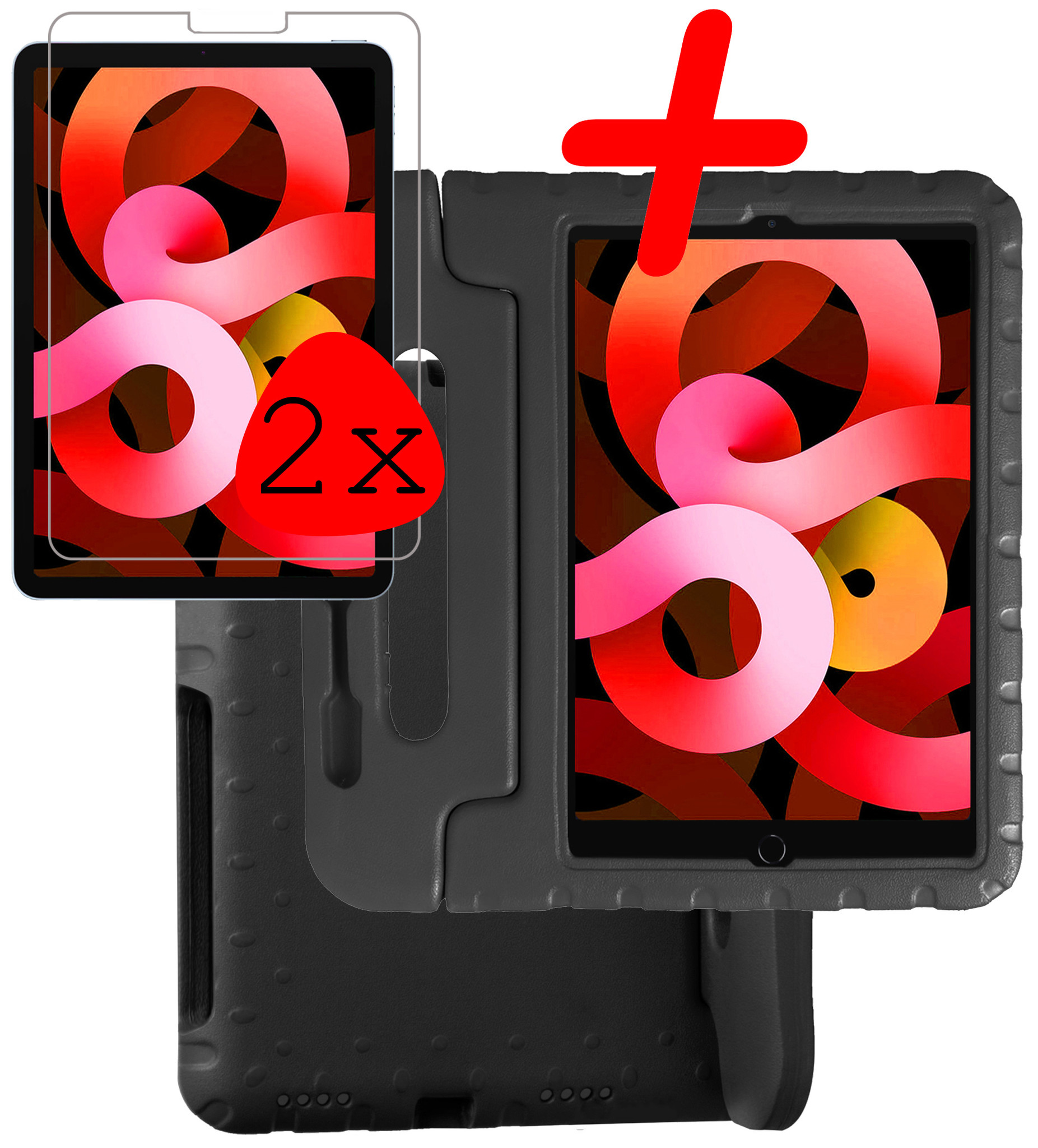 BASEY. Hoesje Geschikt voor iPad Air 2022 Hoesje Kinder Hoes Shockproof Kinderhoes Met 2x Screenprotector - Kindvriendelijk Hoesje Geschikt voor iPad Air 5 2022 Hoes Kids Case - Zwart