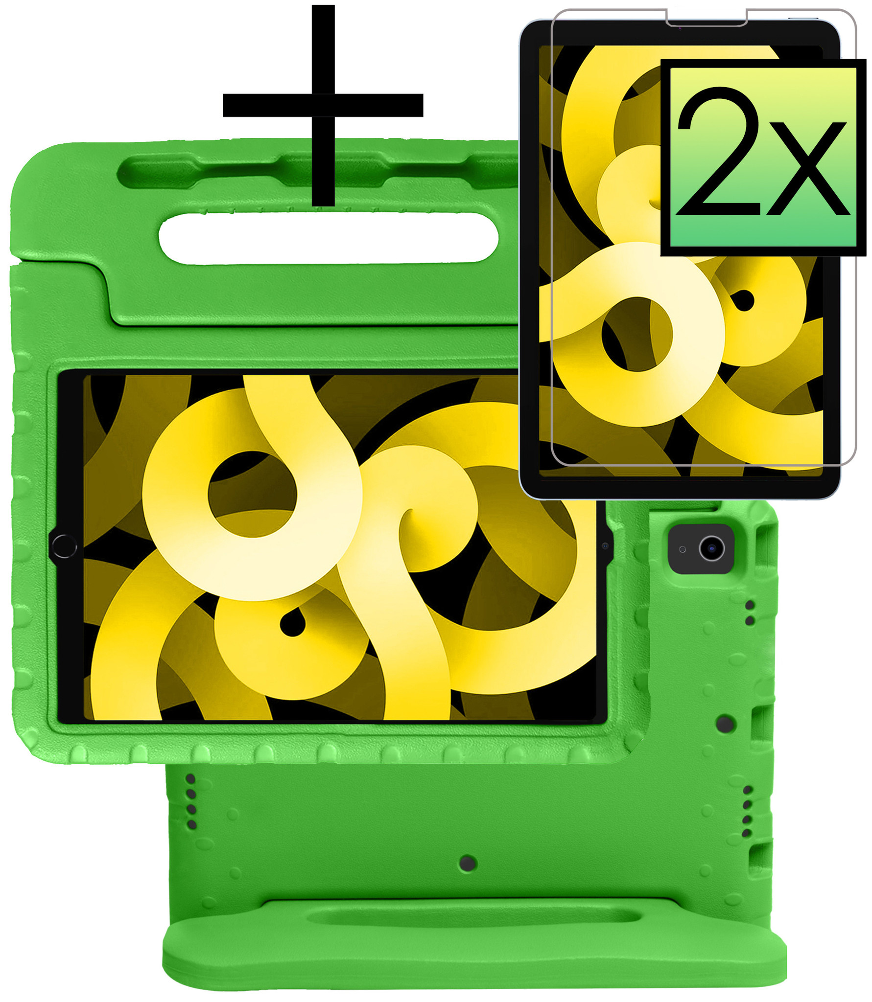 NoXx Hoesje Geschikt voor iPad Air 2022 Hoesje Kinderhoes Shockproof Hoes Kids Case Met 2x Screenprotector - Groen