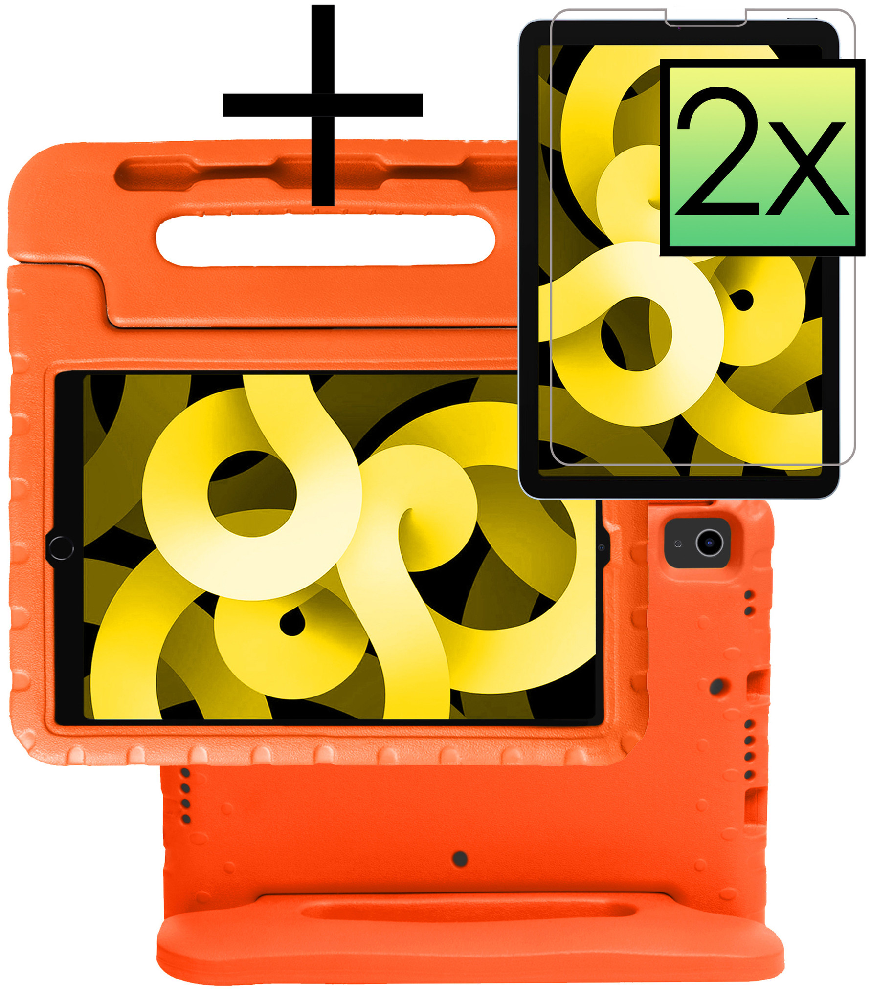 NoXx Hoesje Geschikt voor iPad Air 2022 Hoesje Kinderhoes Shockproof Hoes Kids Case Met 2x Screenprotector - Oranje
