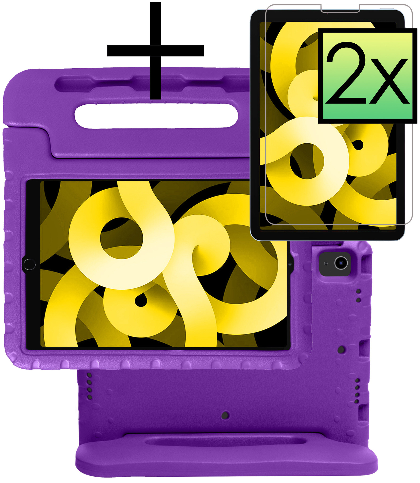 NoXx Hoesje Geschikt voor iPad Air 2022 Hoesje Kinderhoes Shockproof Hoes Kids Case Met 2x Screenprotector - Paars