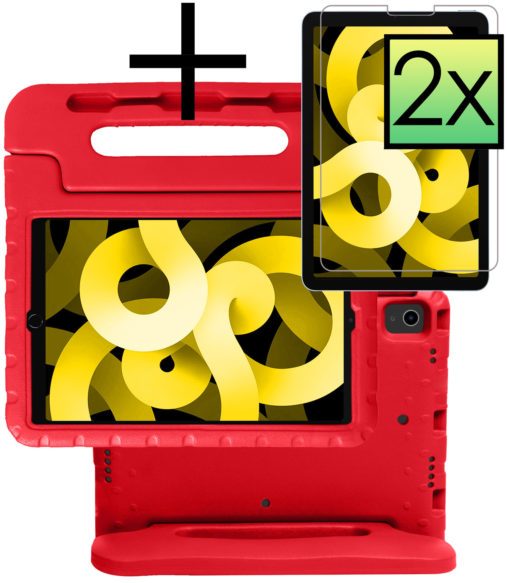 NoXx Hoesje Geschikt voor iPad Air 2022 Hoesje Kinderhoes Shockproof Hoes Kids Case Met 2x Screenprotector - Rood