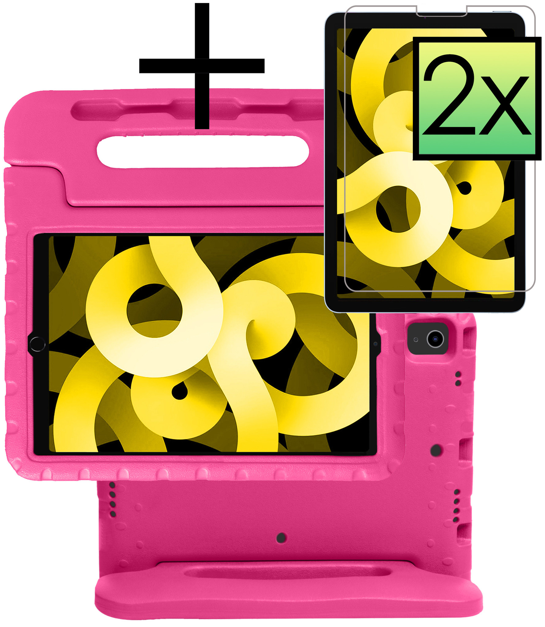 NoXx Hoesje Geschikt voor iPad Air 2022 Hoesje Kinderhoes Shockproof Hoes Kids Case Met 2x Screenprotector - Roze