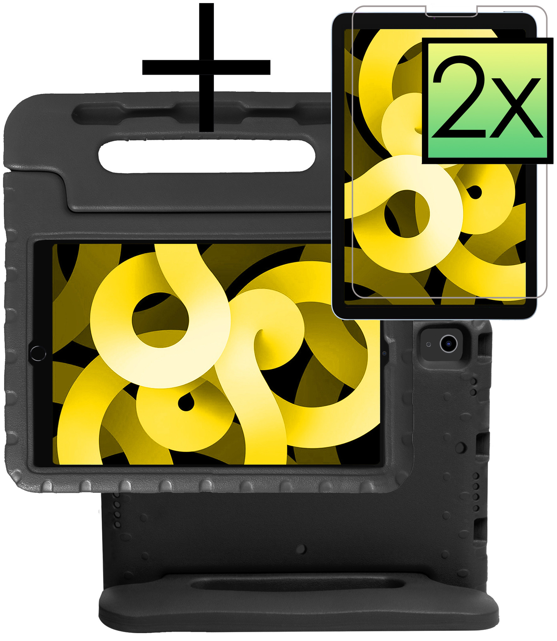 NoXx Hoesje Geschikt voor iPad Air 2022 Hoesje Kinderhoes Shockproof Hoes Kids Case Met 2x Screenprotector - Zwart