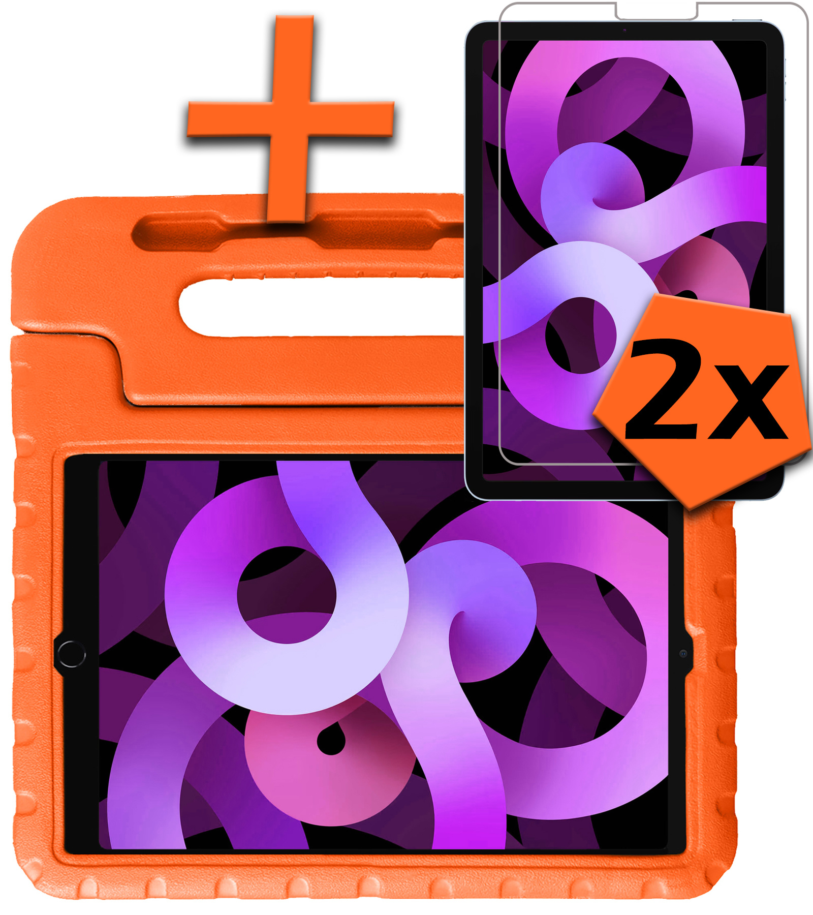 Nomfy Hoes Geschikt voor iPad Air 2022 Hoes Bumper Kindvriendelijk Kids Case Kinderhoes Met 2x Screenprotector - Hoesje Geschikt voor iPad Air 5 2022 Hoesje Shockproof Cover Hoes - Oranje