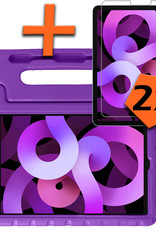 Nomfy Hoes Geschikt voor iPad Air 2022 Hoes Bumper Kindvriendelijk Kids Case Kinderhoes Met 2x Screenprotector - Hoesje Geschikt voor iPad Air 5 2022 Hoesje Shockproof Cover Hoes - Paars