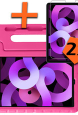 Nomfy Hoes Geschikt voor iPad Air 2022 Hoes Bumper Kindvriendelijk Kids Case Kinderhoes Met 2x Screenprotector - Hoesje Geschikt voor iPad Air 5 2022 Hoesje Shockproof Cover Hoes - Roze