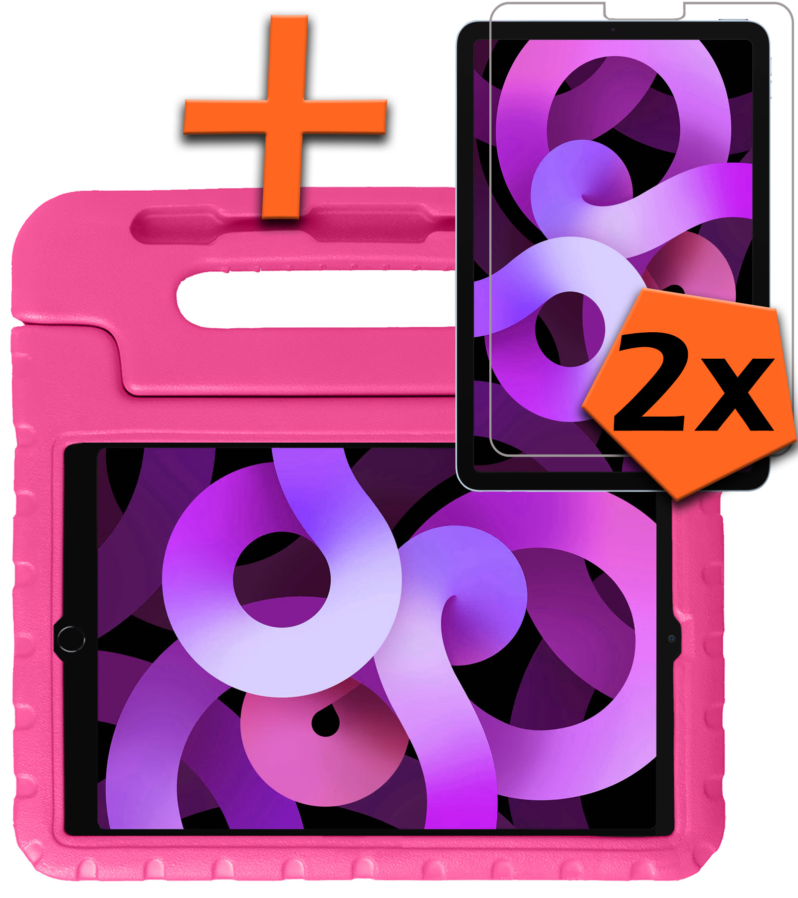 Nomfy Hoes Geschikt voor iPad Air 2022 Hoes Bumper Kindvriendelijk Kids Case Kinderhoes Met 2x Screenprotector - Hoesje Geschikt voor iPad Air 5 2022 Hoesje Shockproof Cover Hoes - Roze