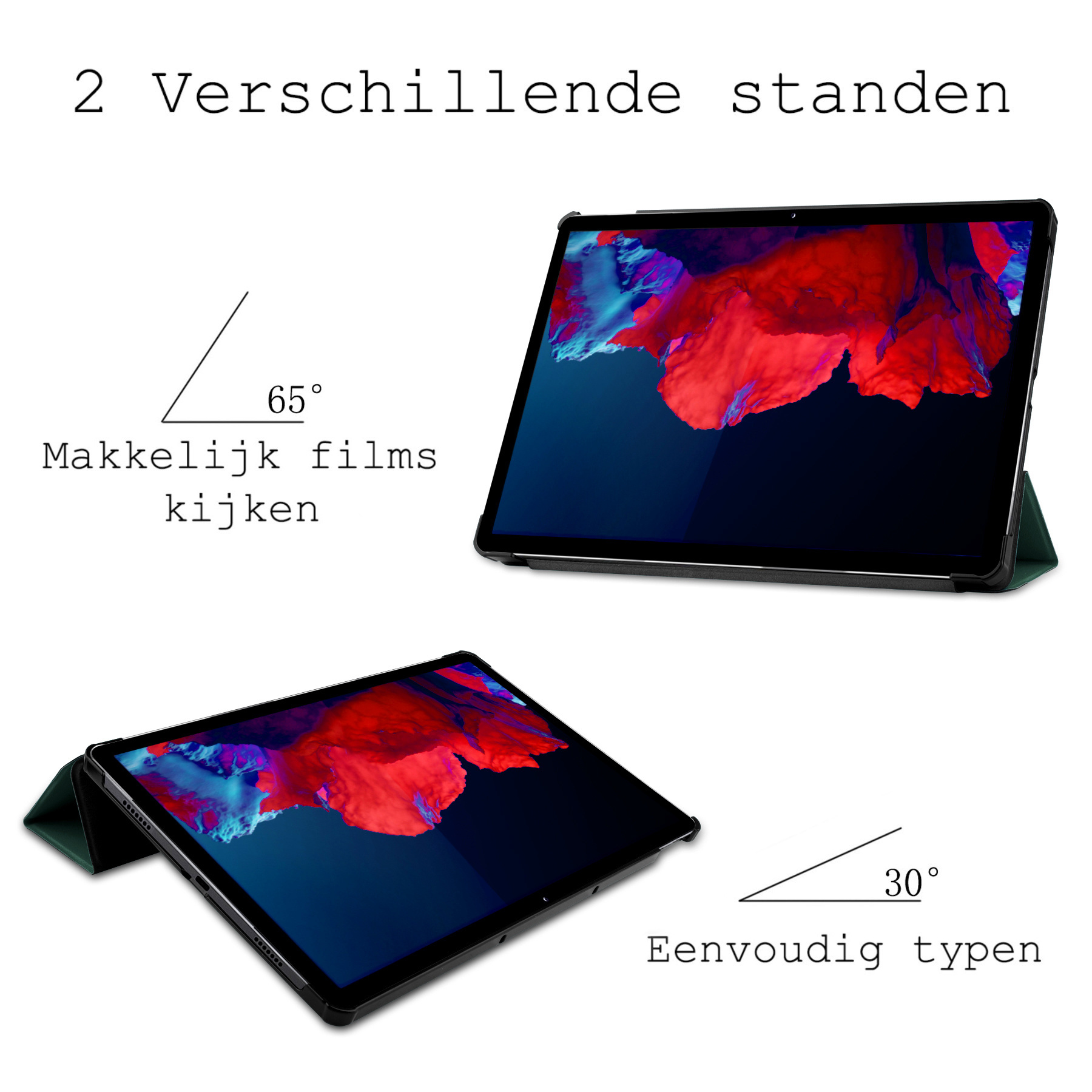 BASEY. Hoesje Geschikt voor Lenovo Tab P11 Hoes Case Tablet Hoesje Tri-fold Met Screenprotector - Hoes Geschikt voor Lenovo Tab P11 Hoesje Hard Cover Bookcase Hoes - Donkergroen