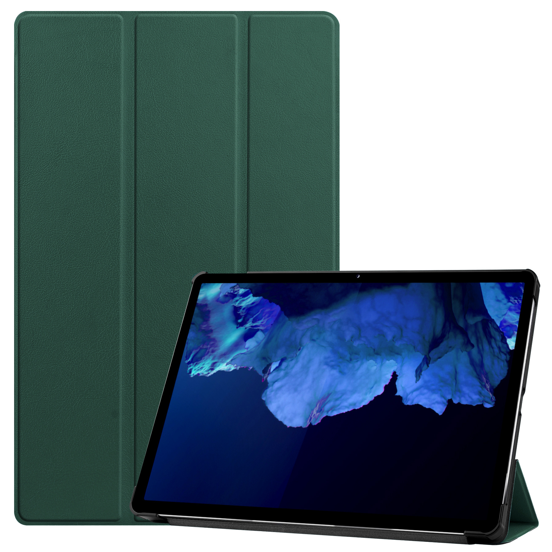 Nomfy Hoes Geschikt voor Lenovo Tab P11 Hoes Tri-fold Tablet Hoesje Case Met Screenprotector - Hoesje Geschikt voor Lenovo Tab P11 Hoesje Hardcover Bookcase - Donkergroen