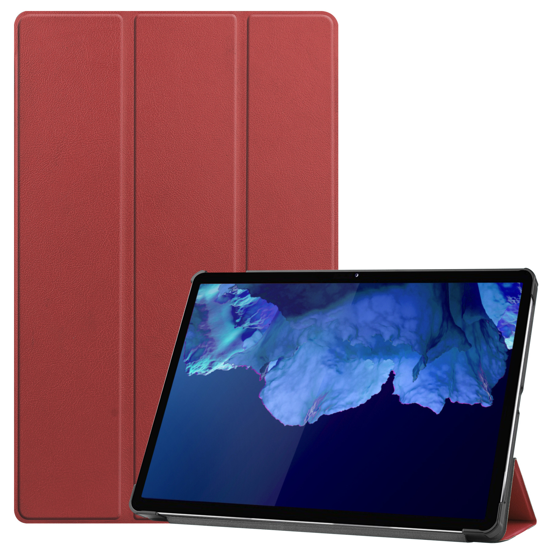 Nomfy Hoes Geschikt voor Lenovo Tab P11 Hoes Tri-fold Tablet Hoesje Case Met Screenprotector - Hoesje Geschikt voor Lenovo Tab P11 Hoesje Hardcover Bookcase - Donkerrood